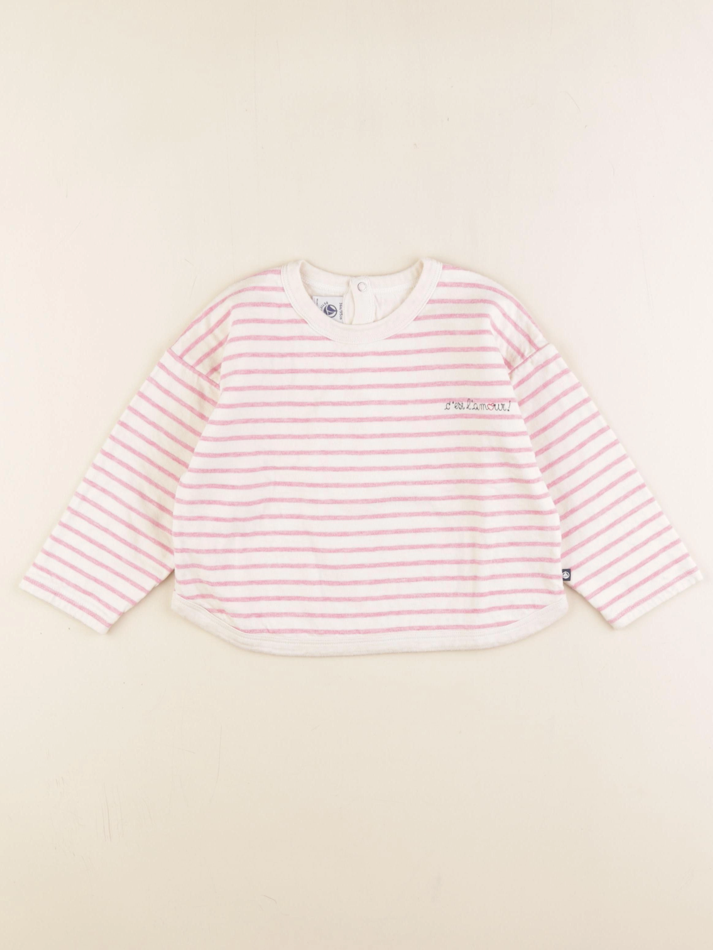 Petit Bateau - sweat blanc, rose - 36 mois