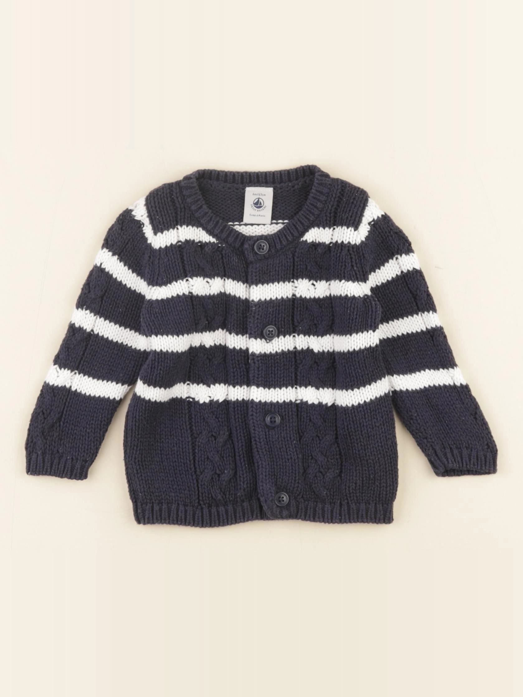 Petit Bateau - gilet blanc, bleu - 6 mois