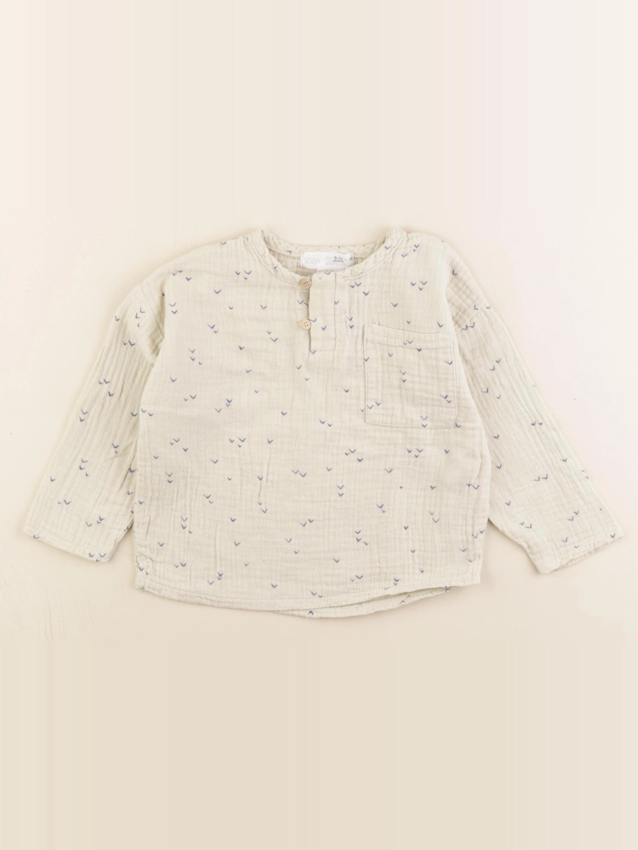 Zara - chemise beige, bleu - 9/12 mois