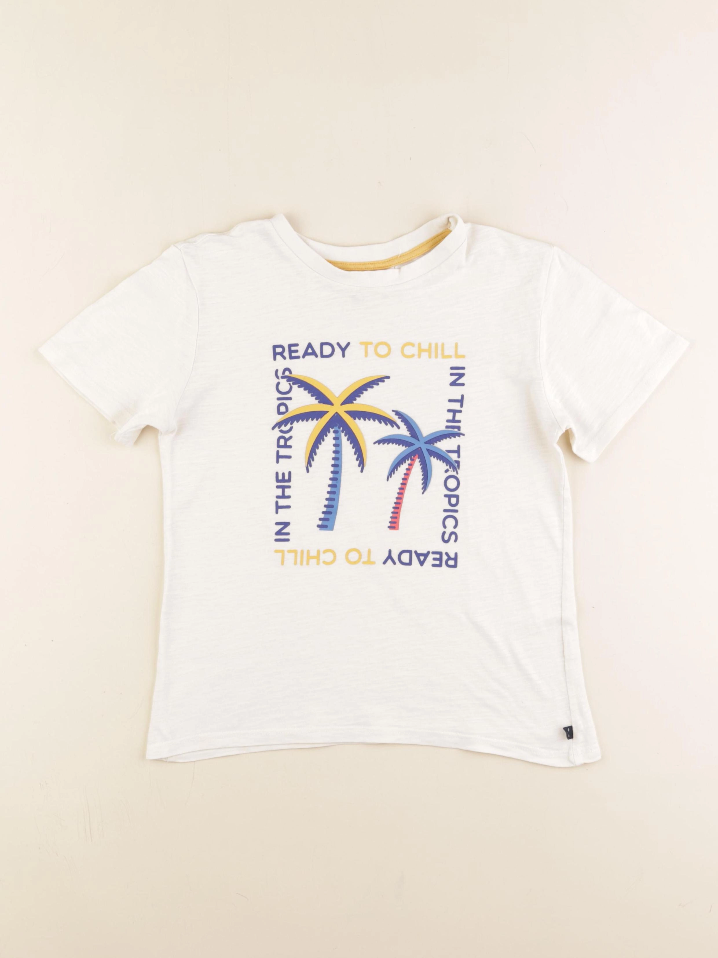 Okaidi - tee-shirt blanc, bleu - 8 ans