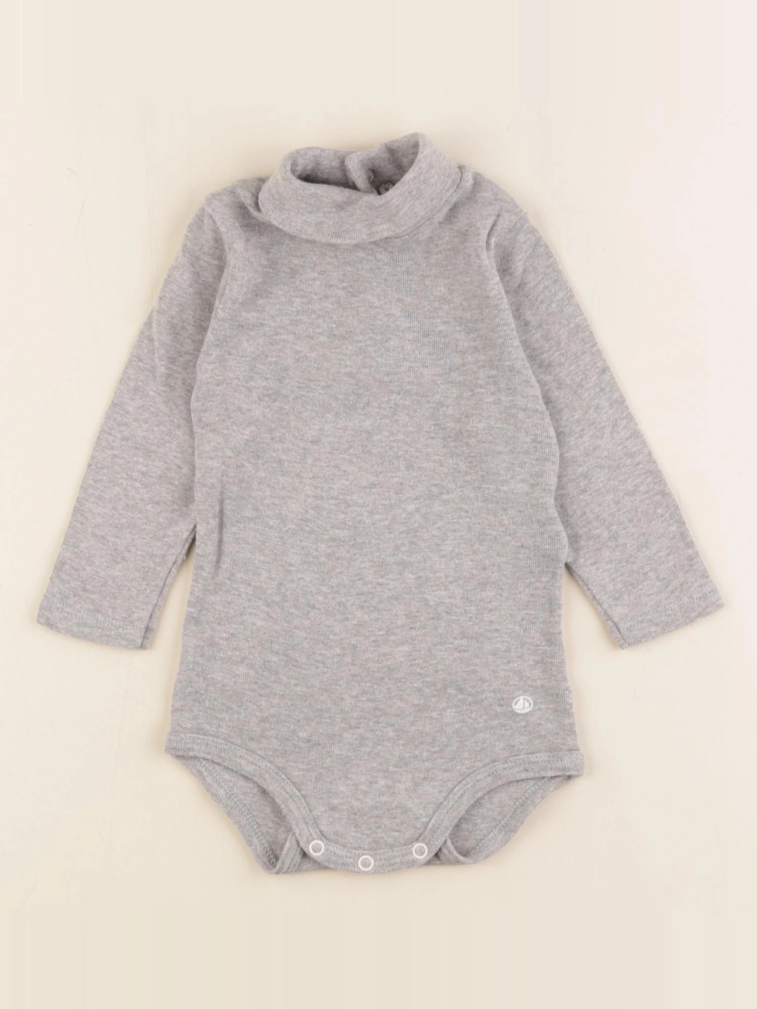 Petit Bateau - body à col gris - 6 mois
