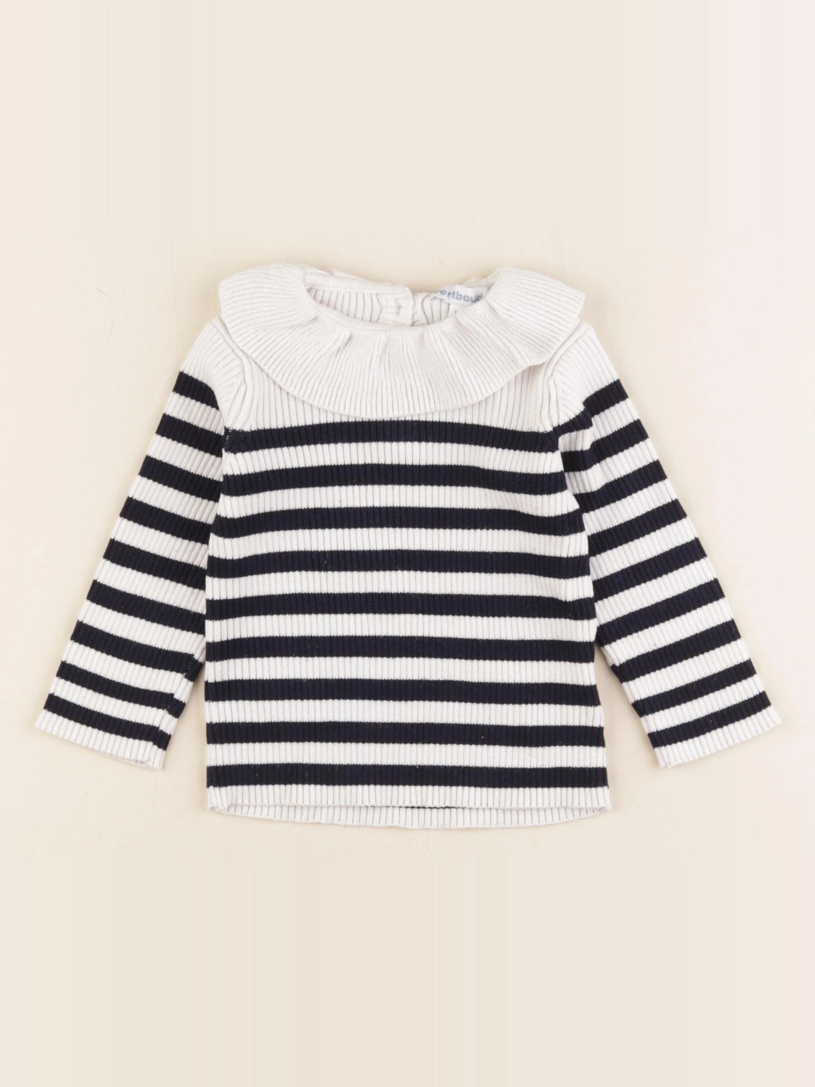 Vertbaudet - pull blanc, noir - 6 mois
