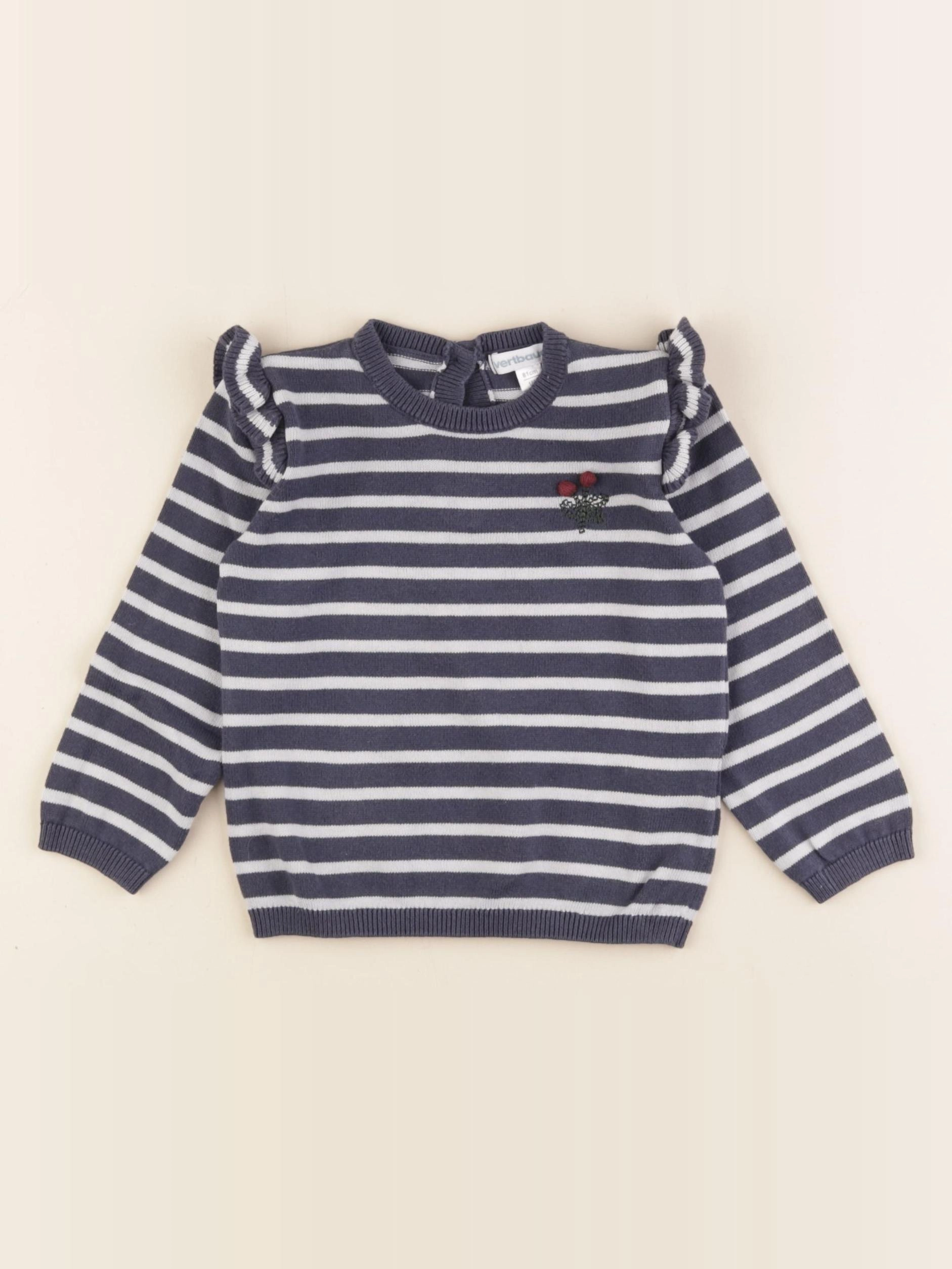 Vertbaudet - pull bleu, blanc - 18 mois