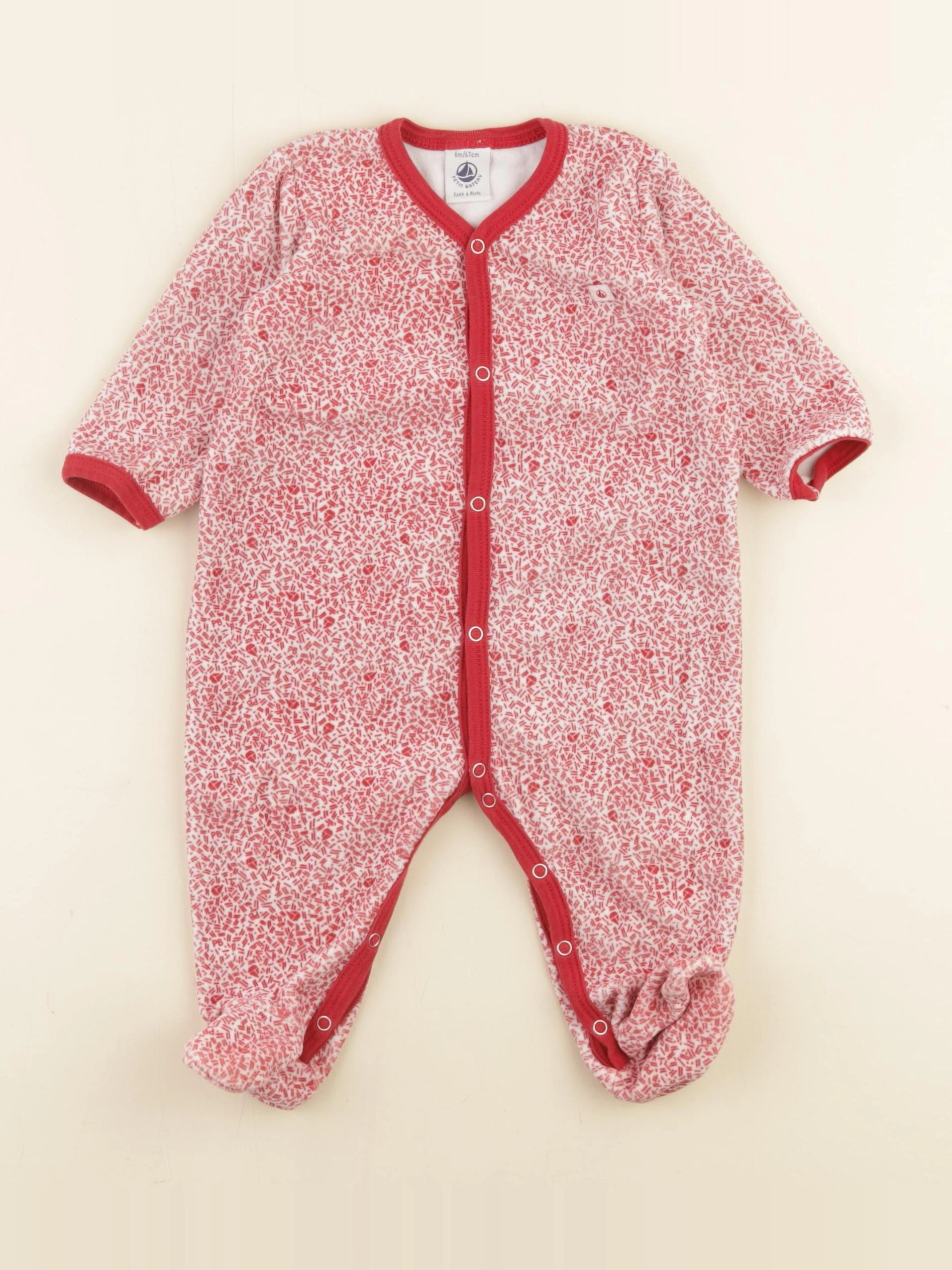 Petit Bateau - pyjama velours rouge, blanc - 6 mois