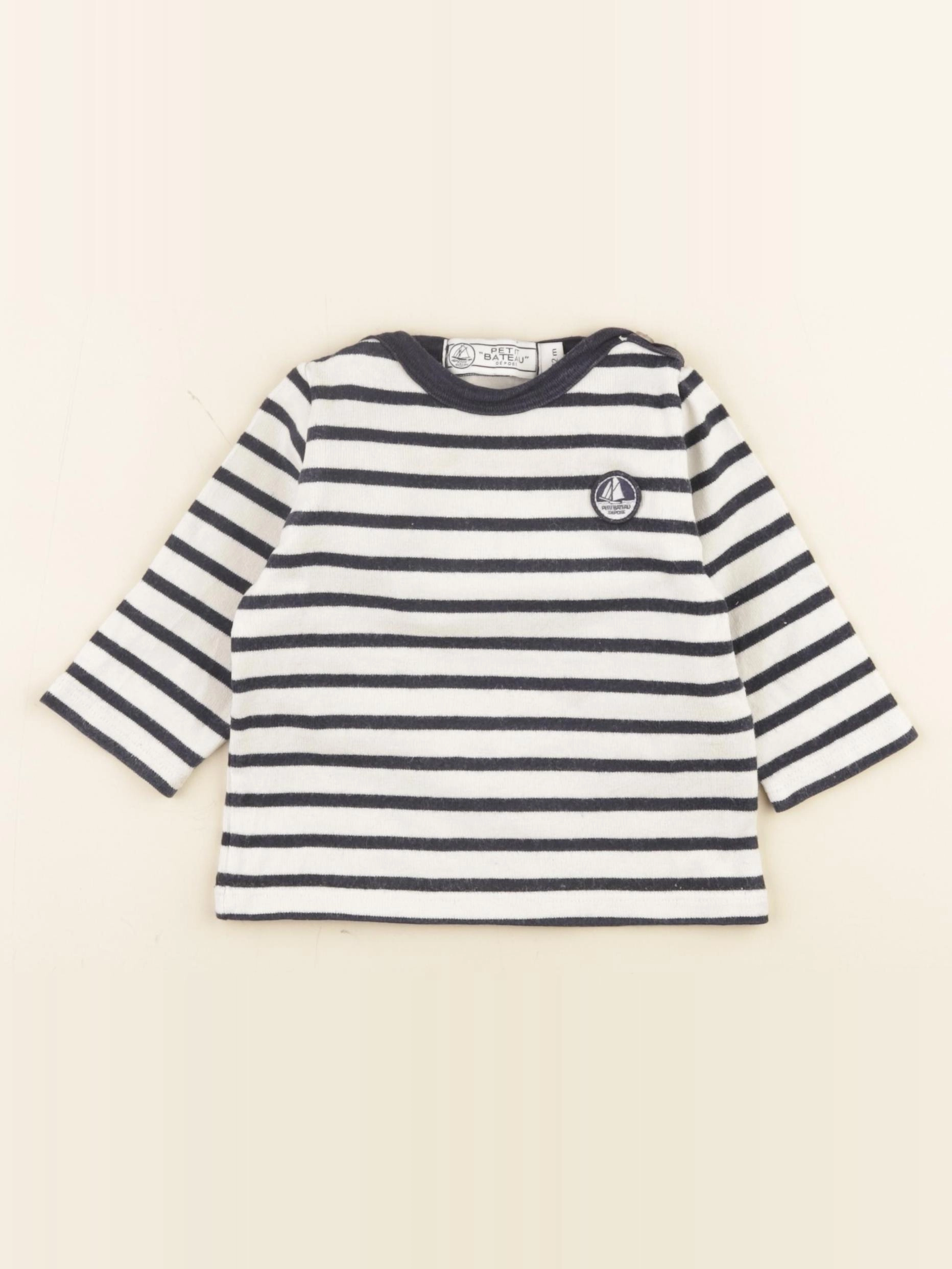 Petit Bateau - tee-shirt blanc, bleu - 12 mois