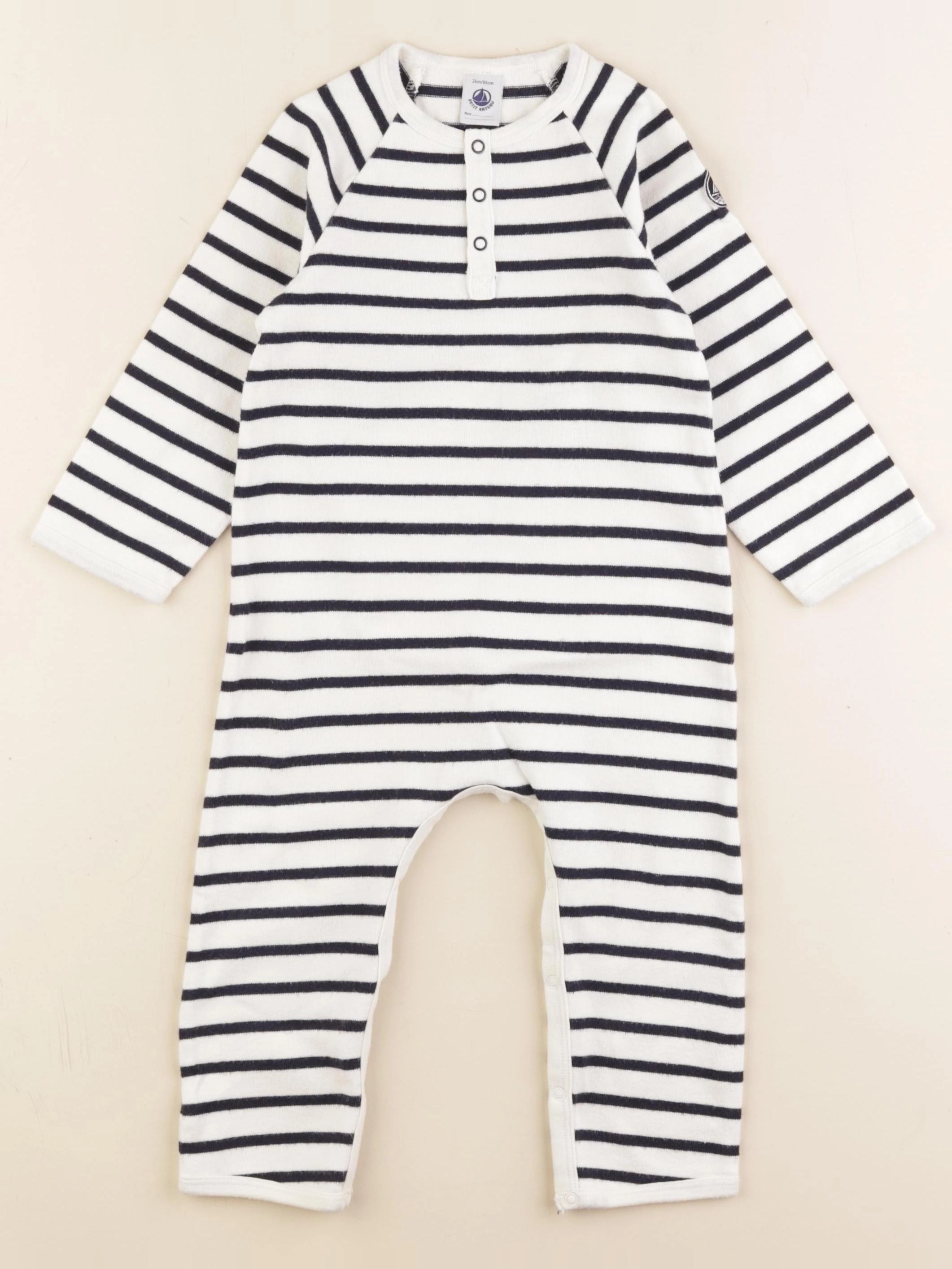 Petit Bateau - combinaison blanc, bleu - 24 mois