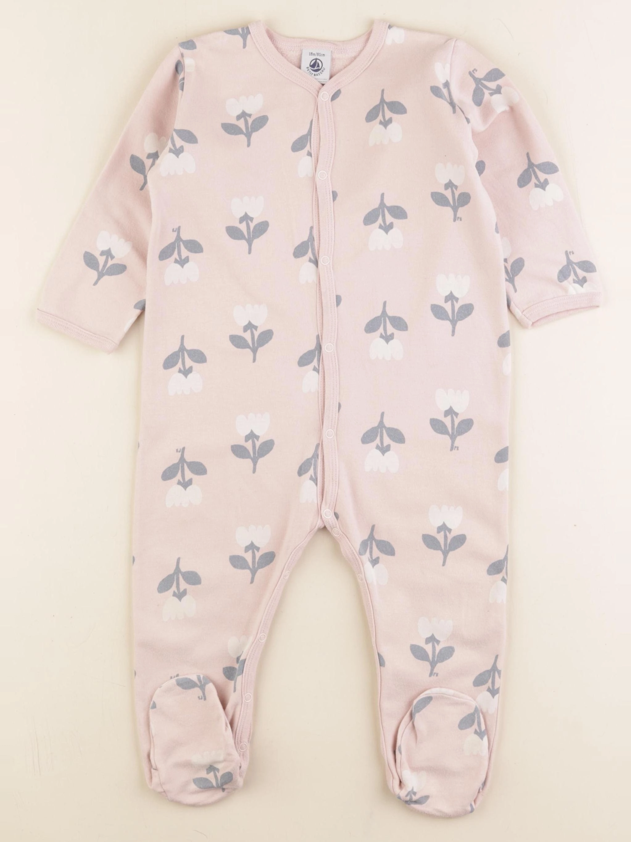 Petit Bateau - pyjama coton rose, gris - 18 mois
