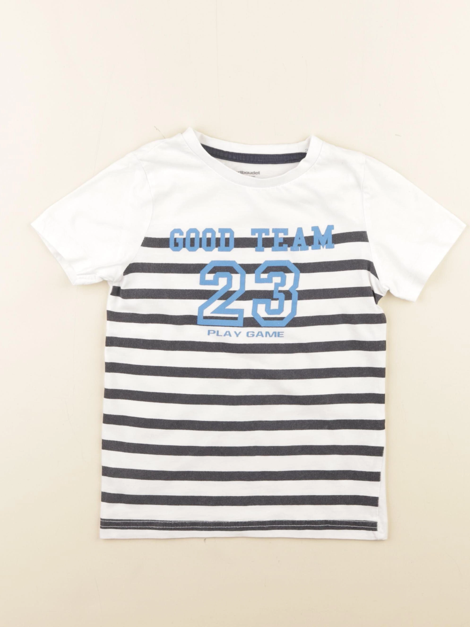 Vertbaudet - tee-shirt blanc, bleu - 6 ans