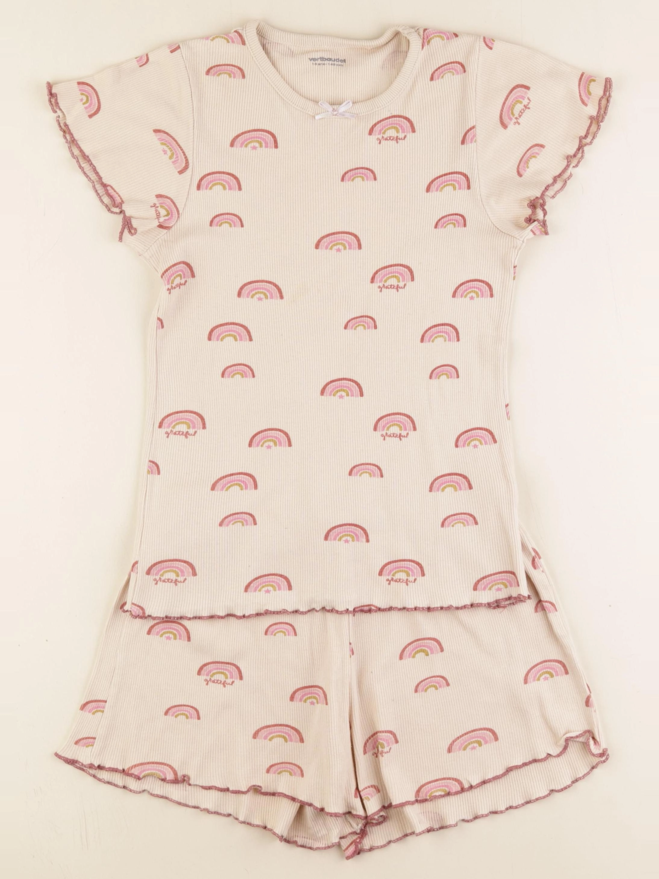 Vertbaudet - pyjama coton beige, rose - 10 ans