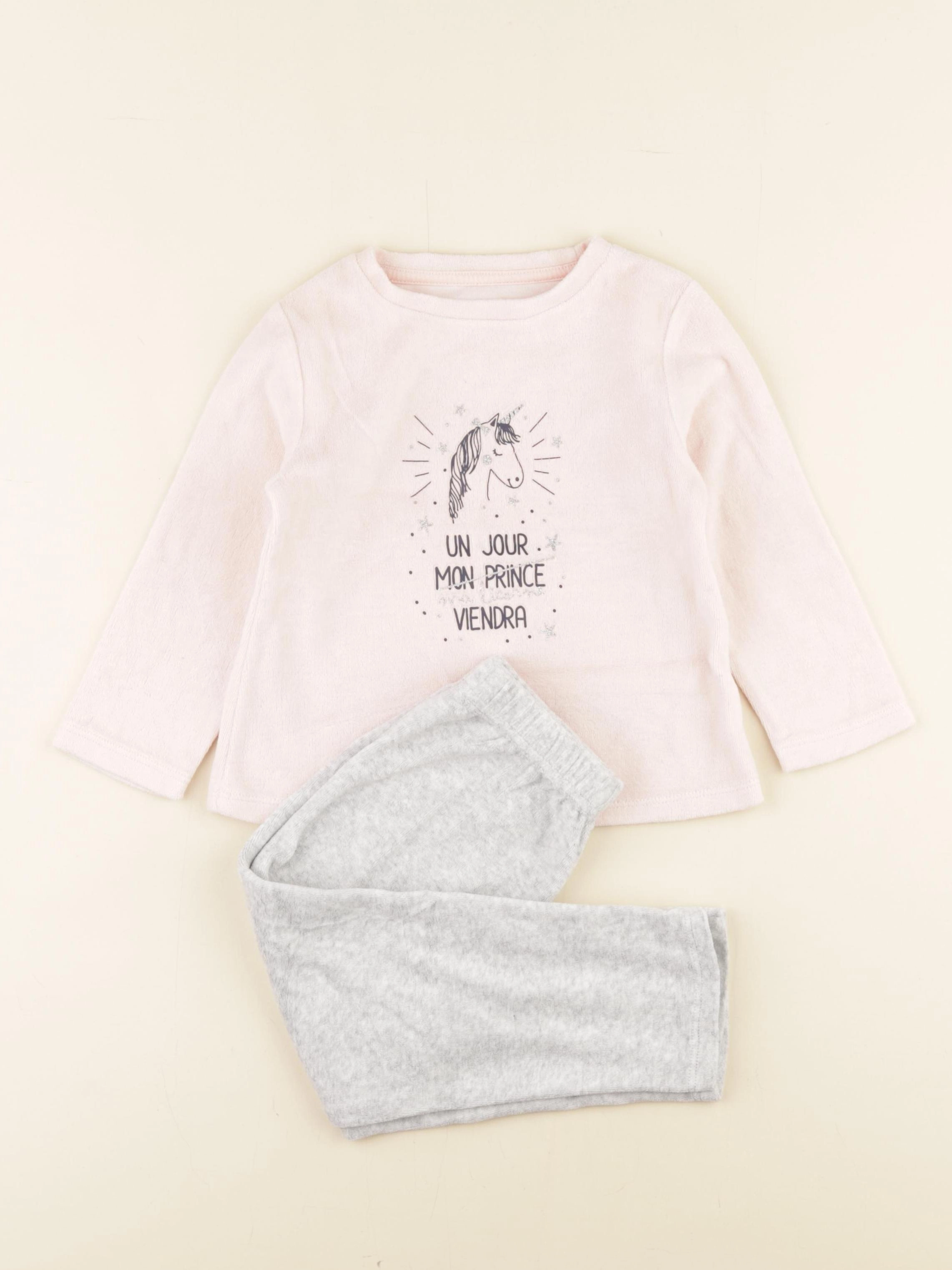 Vertbaudet - pyjama velours gris, rose - 3 ans