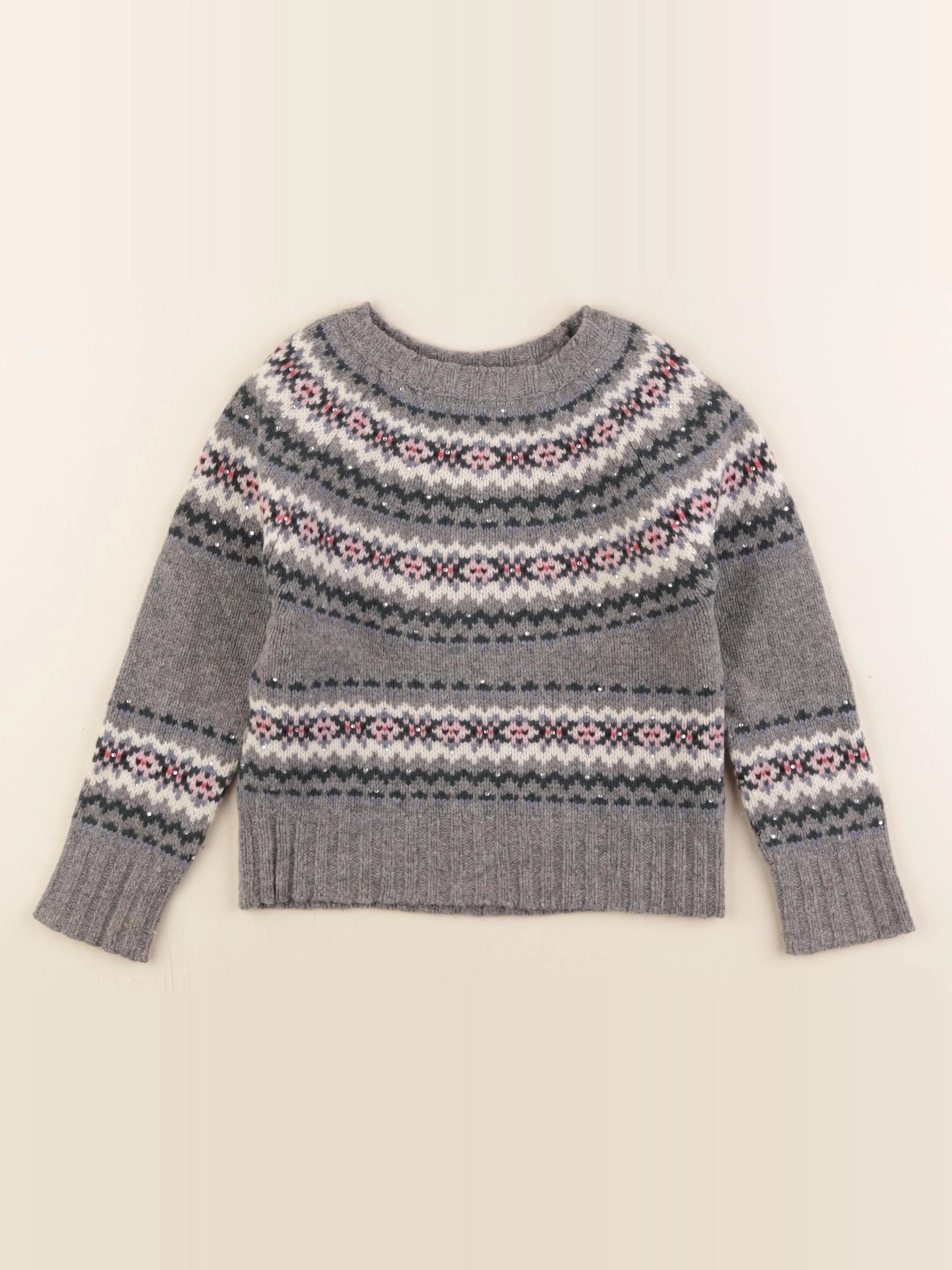 Bonpoint - pull gris, rose - 6 ans