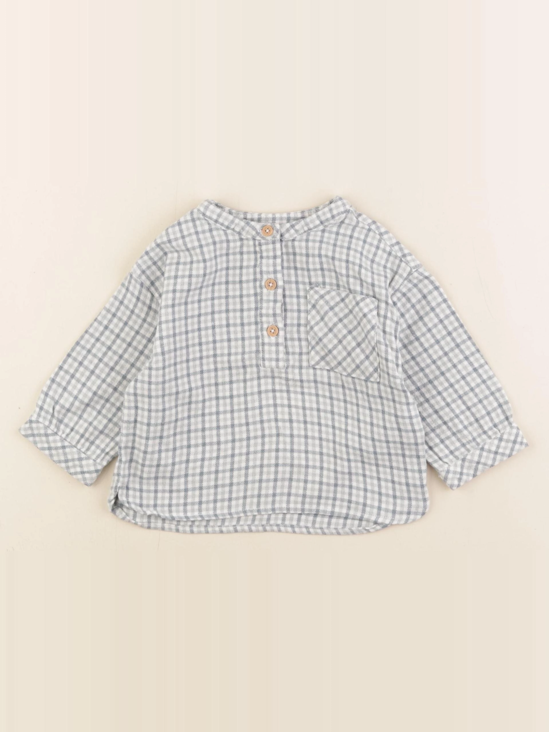 Vertbaudet - chemise vert, bleu - 9 mois