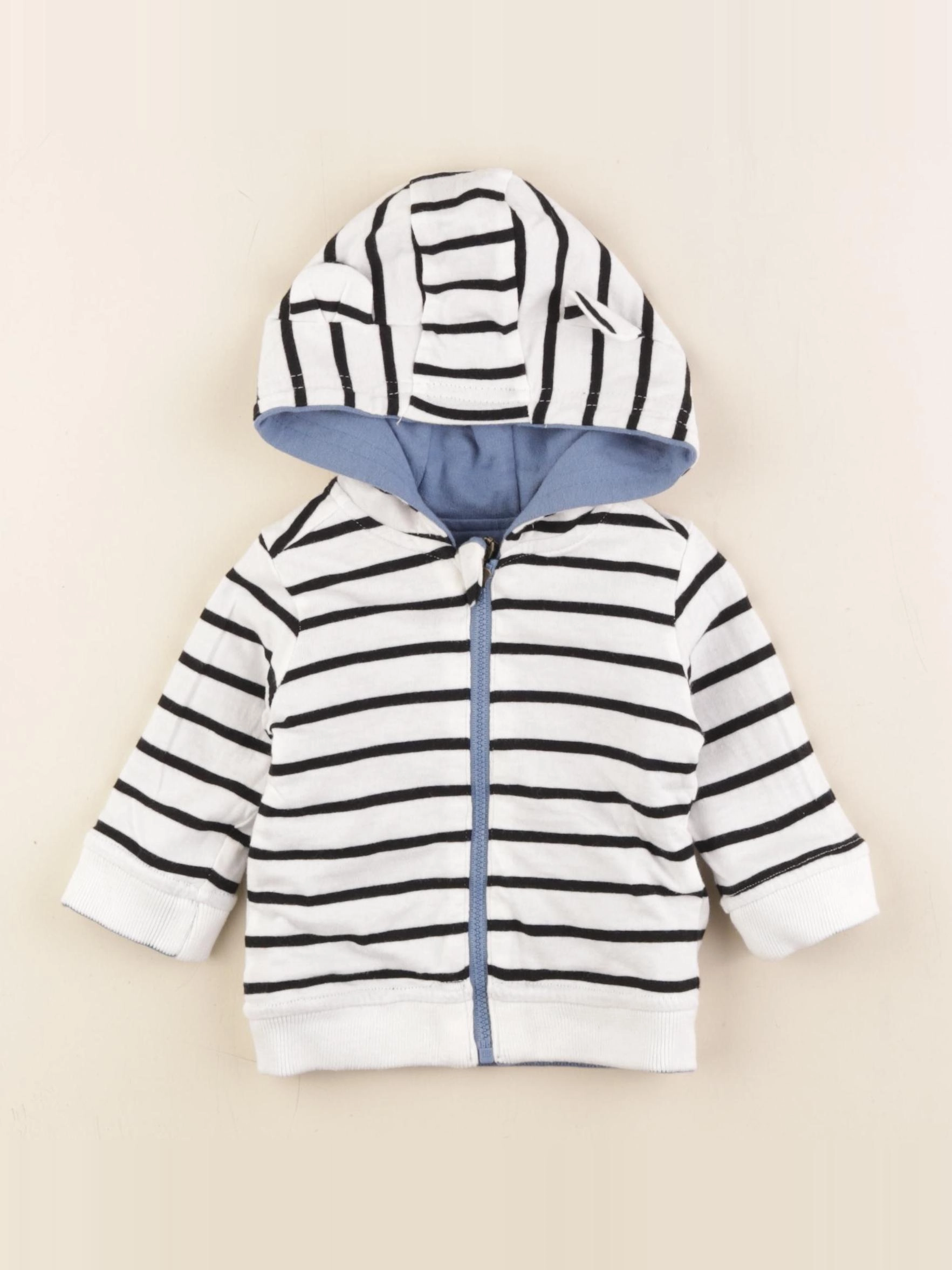 Vertbaudet - sweat réversible bleu, blanc - 3 mois