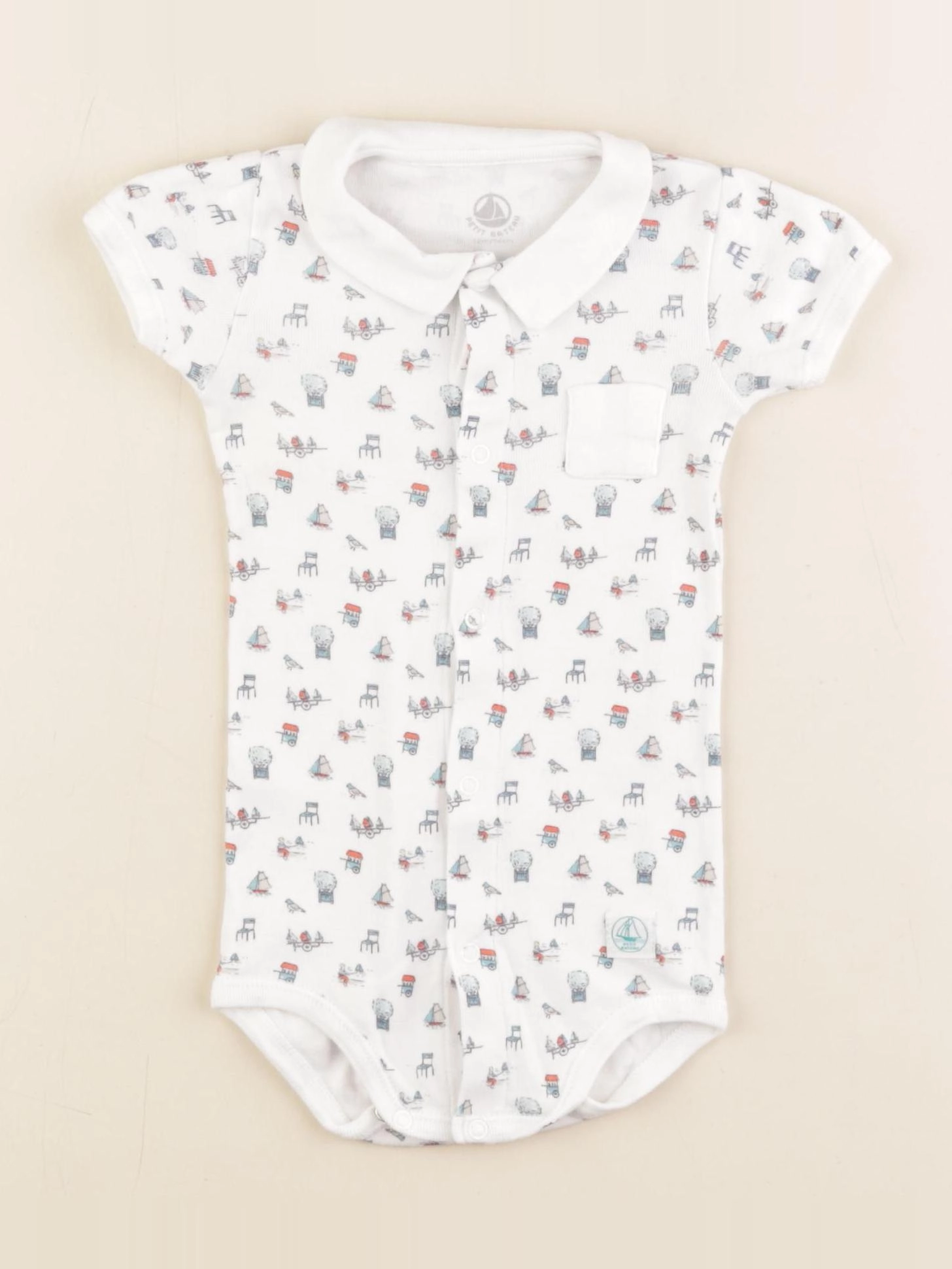 Petit Bateau - body à col blanc - 12 mois