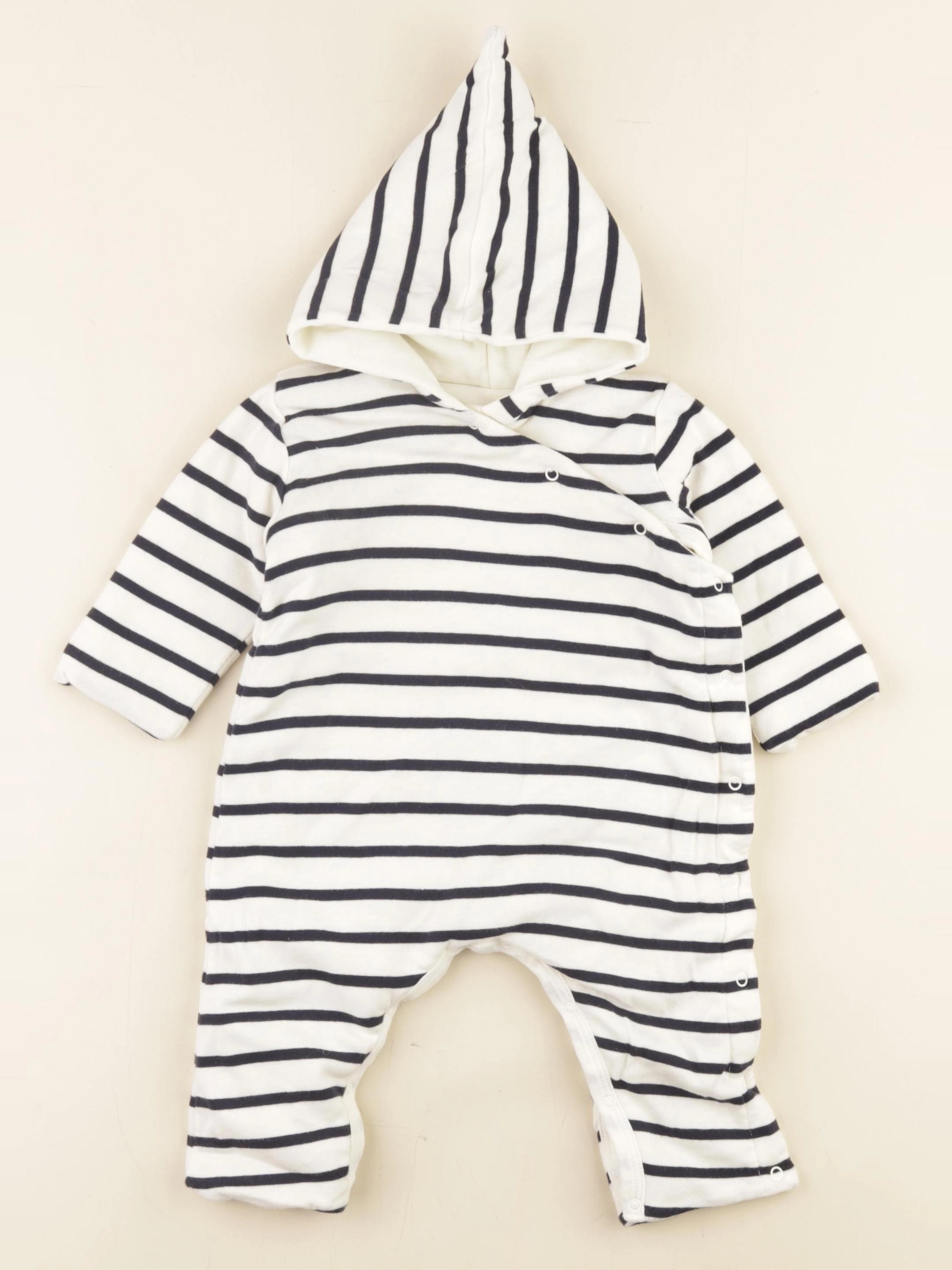 Petit Bateau - combinaison doublé bleu, blanc - 6 mois