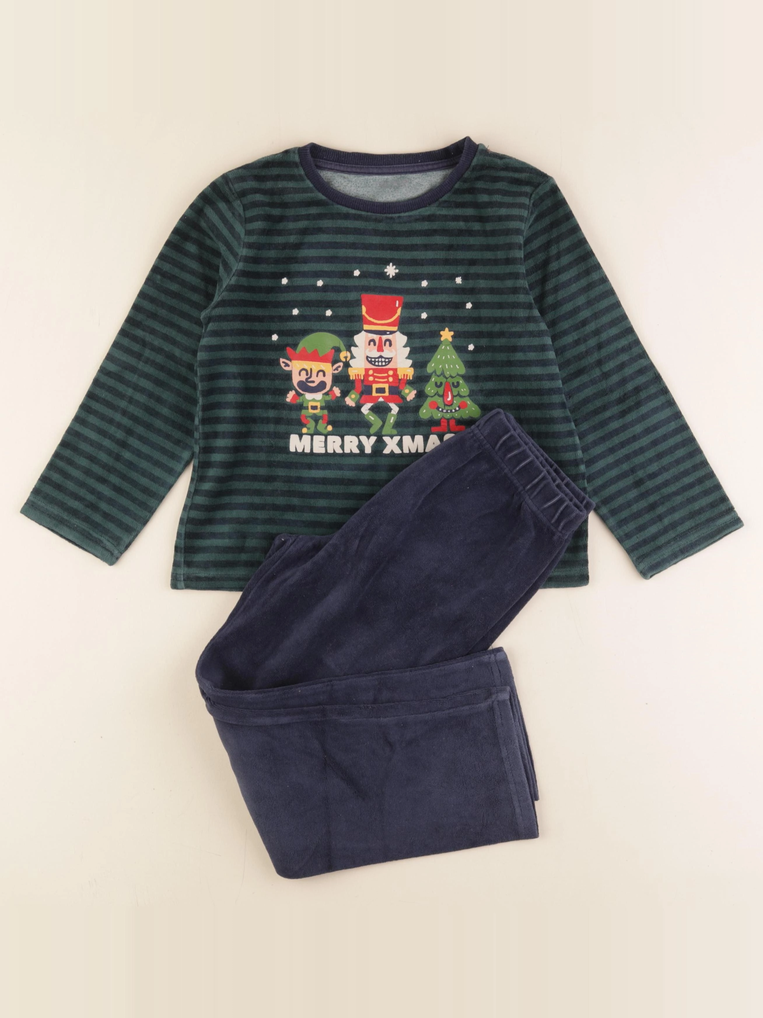 Vertbaudet - pyjama velours bleu, vert - 6 ans