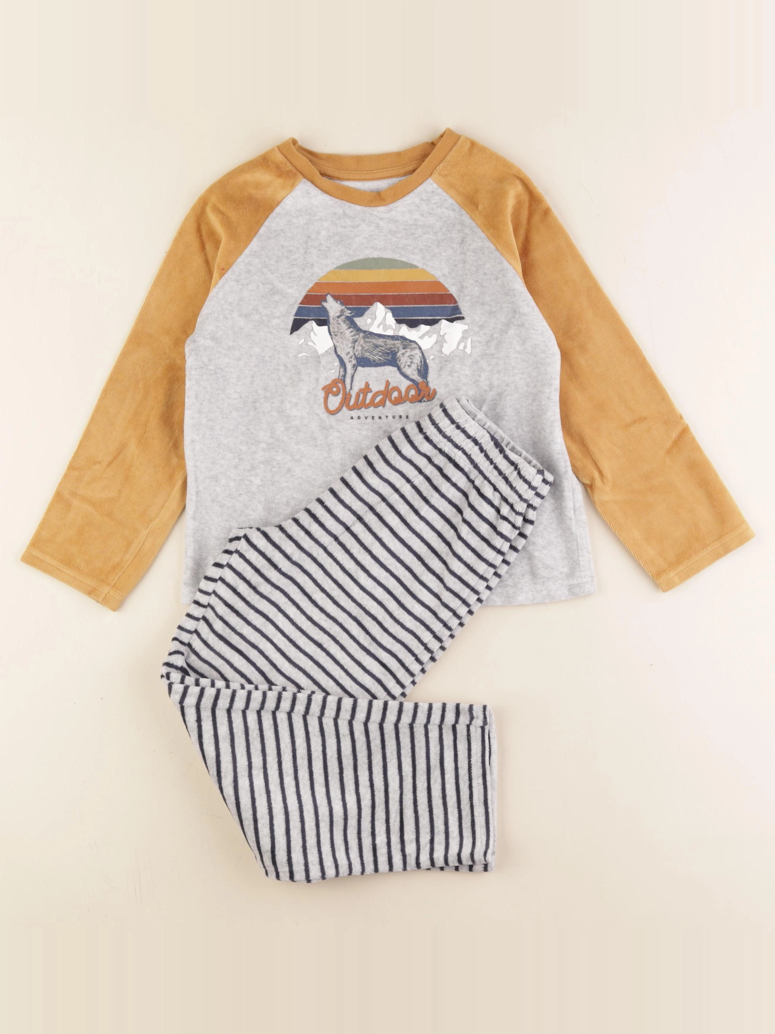 Vertbaudet - pyjama velours jaune, gris - 6 ans