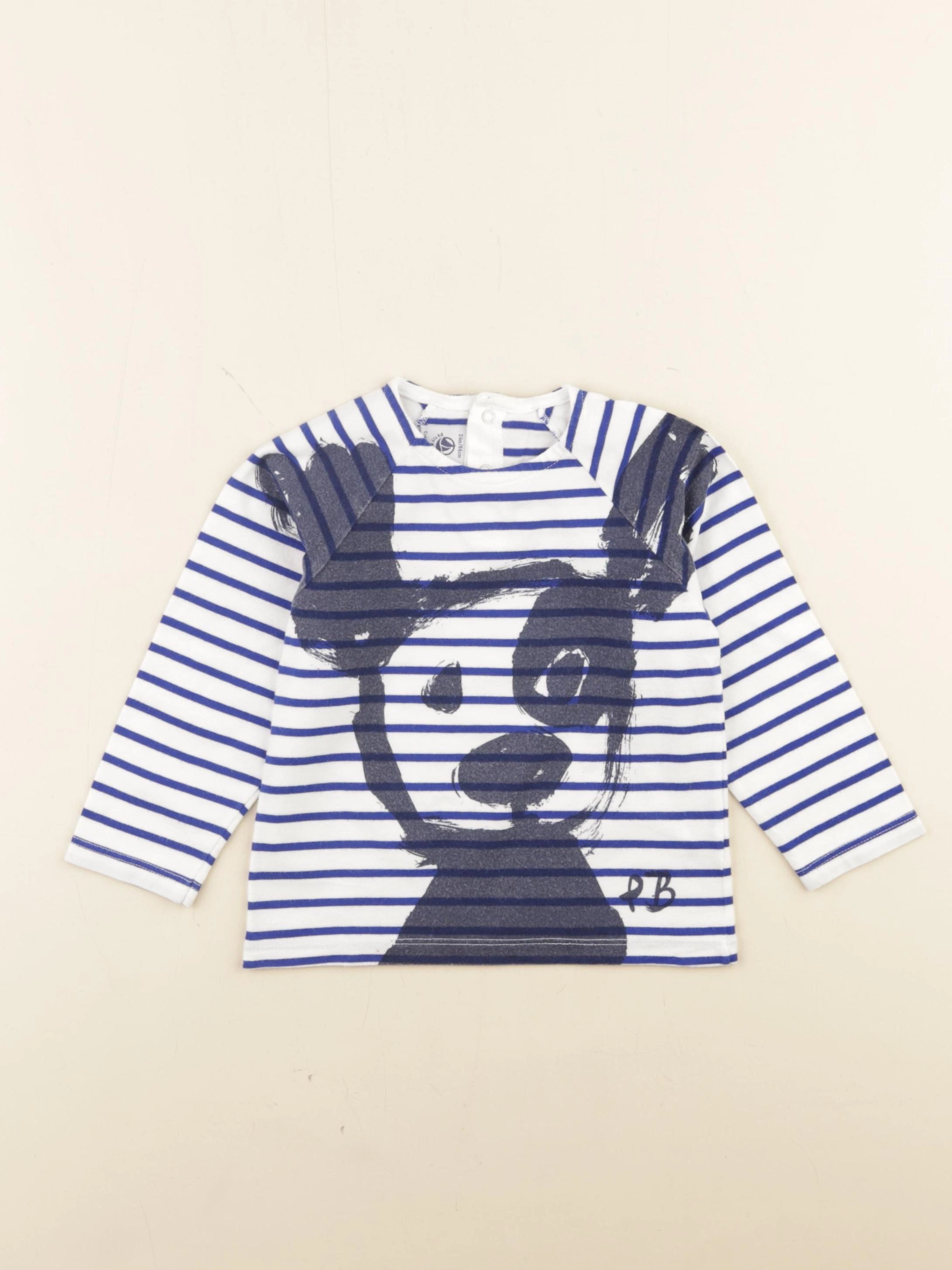 Petit Bateau - tee-shirt blanc, bleu - 24 mois