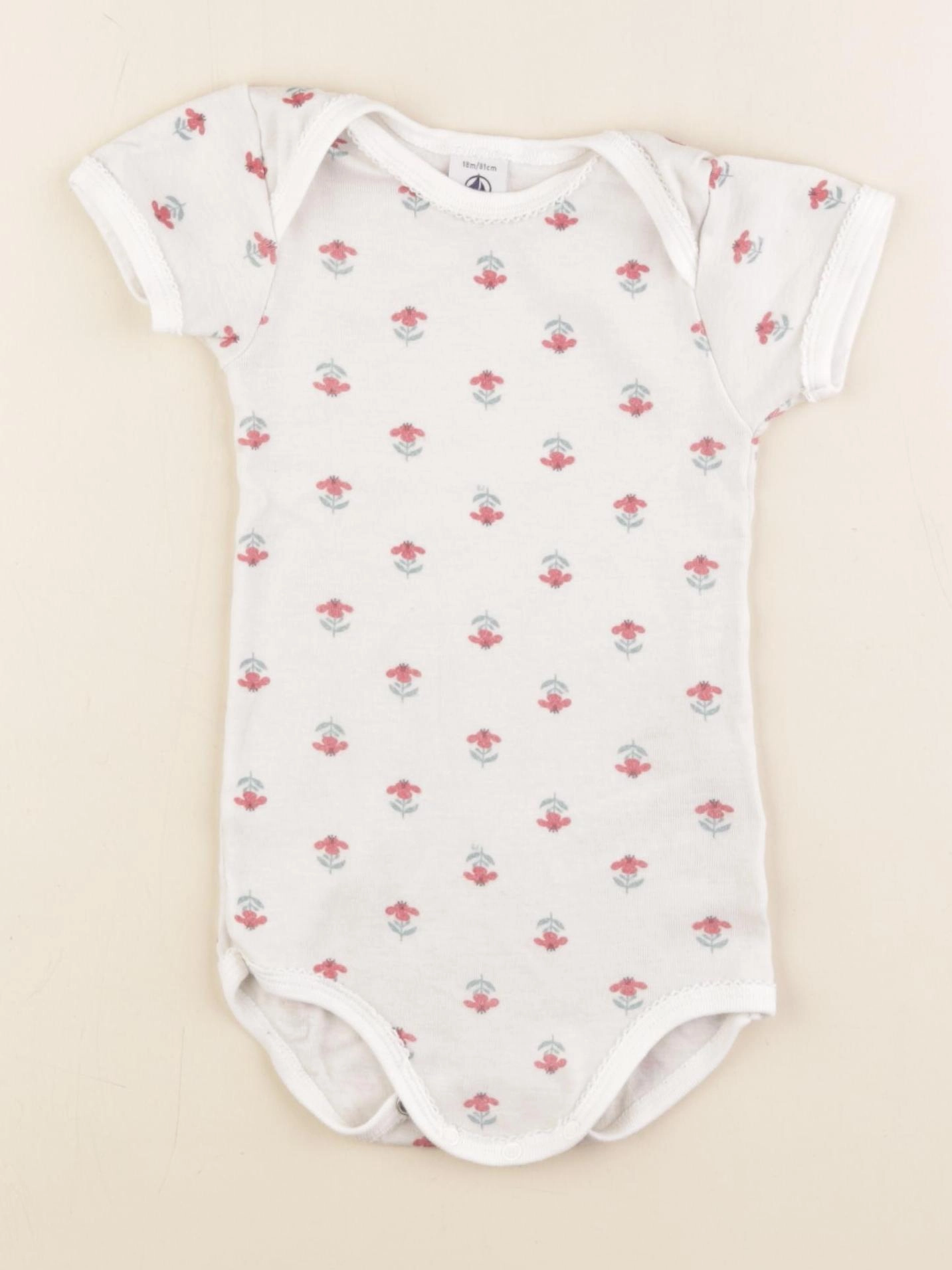 Petit Bateau - body blanc, rose - 18 mois