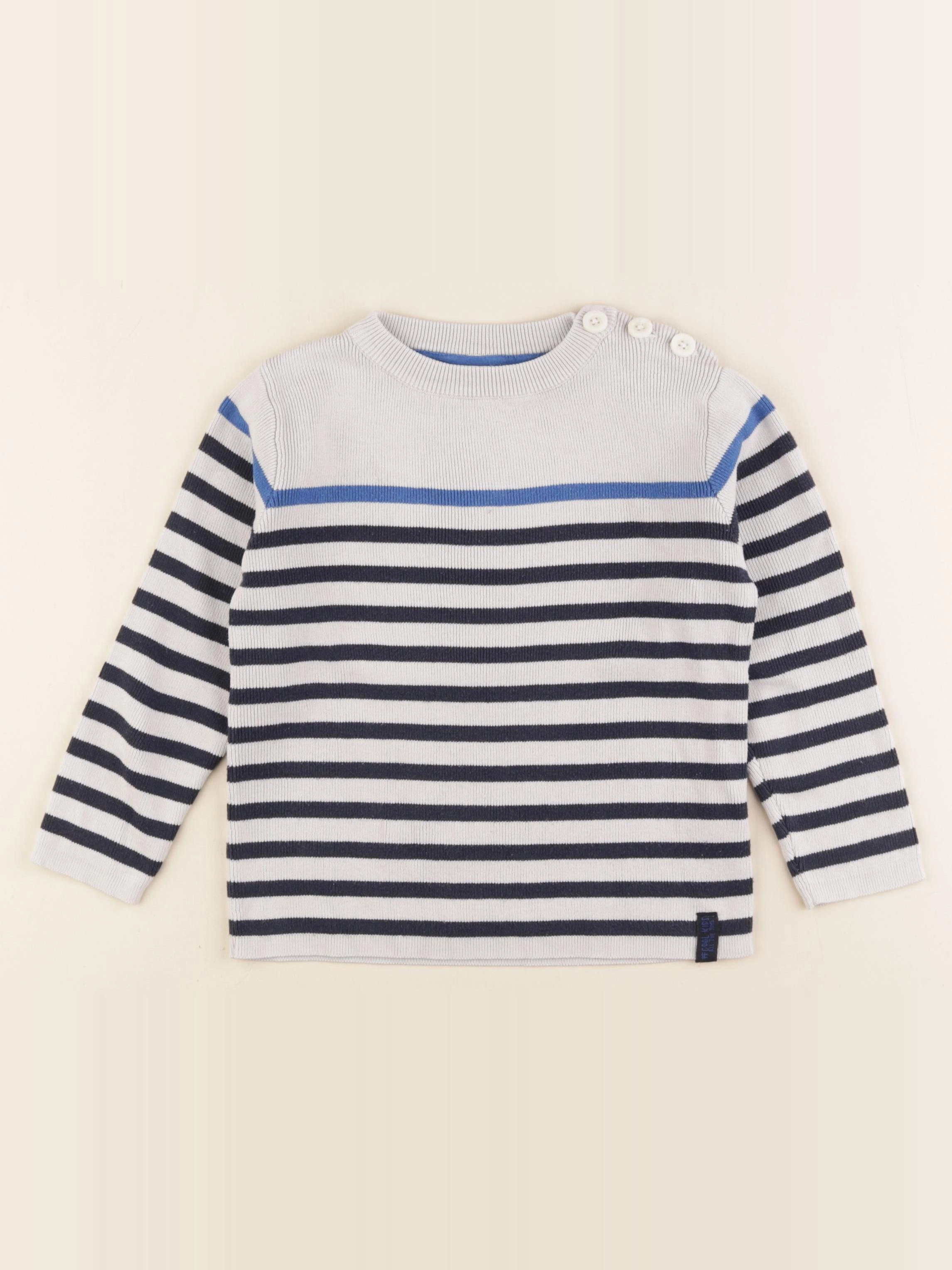 Vertbaudet - pull bleu, gris - 4 ans