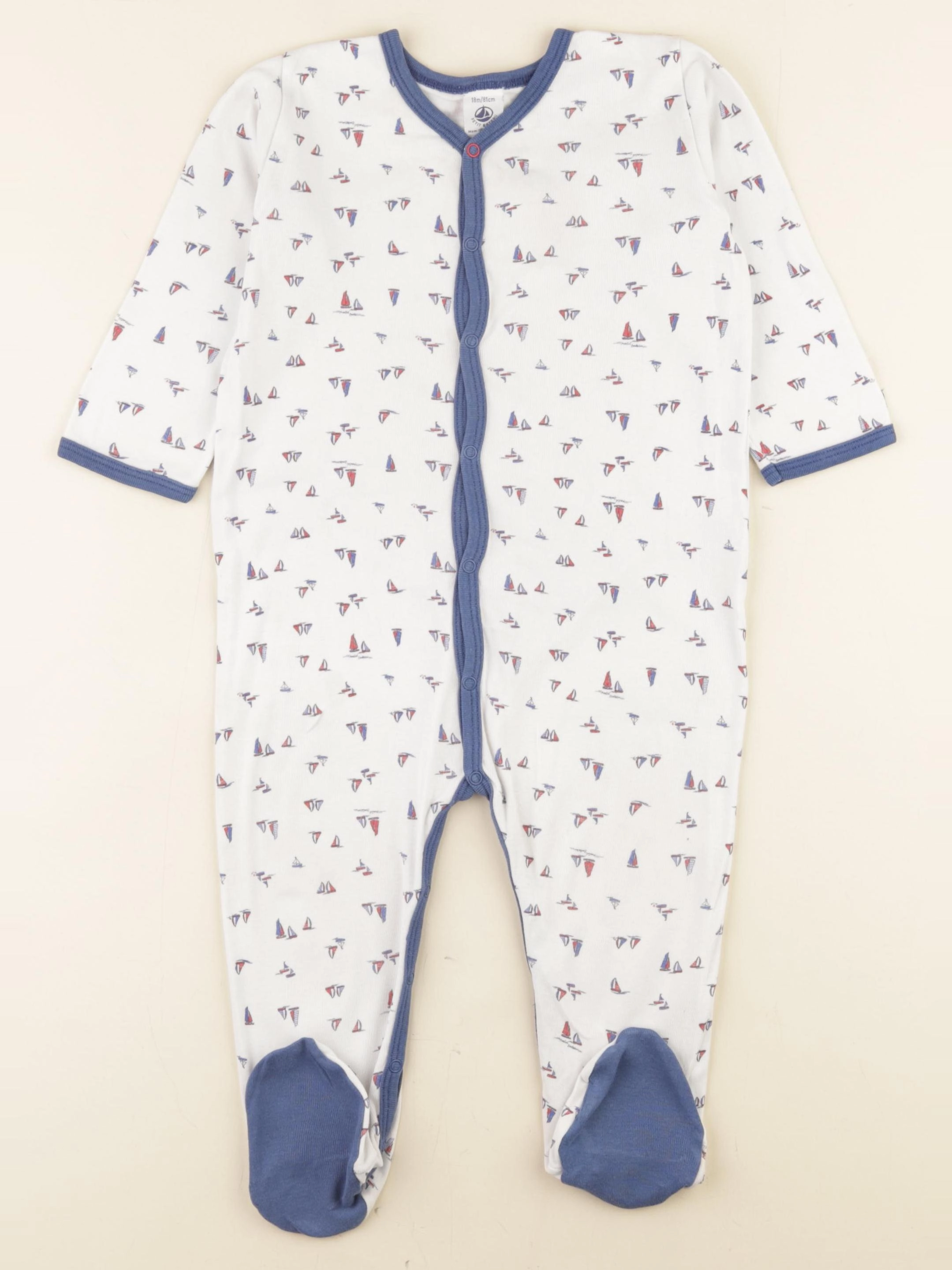Petit Bateau - pyjama coton blanc, bleu - 18 mois