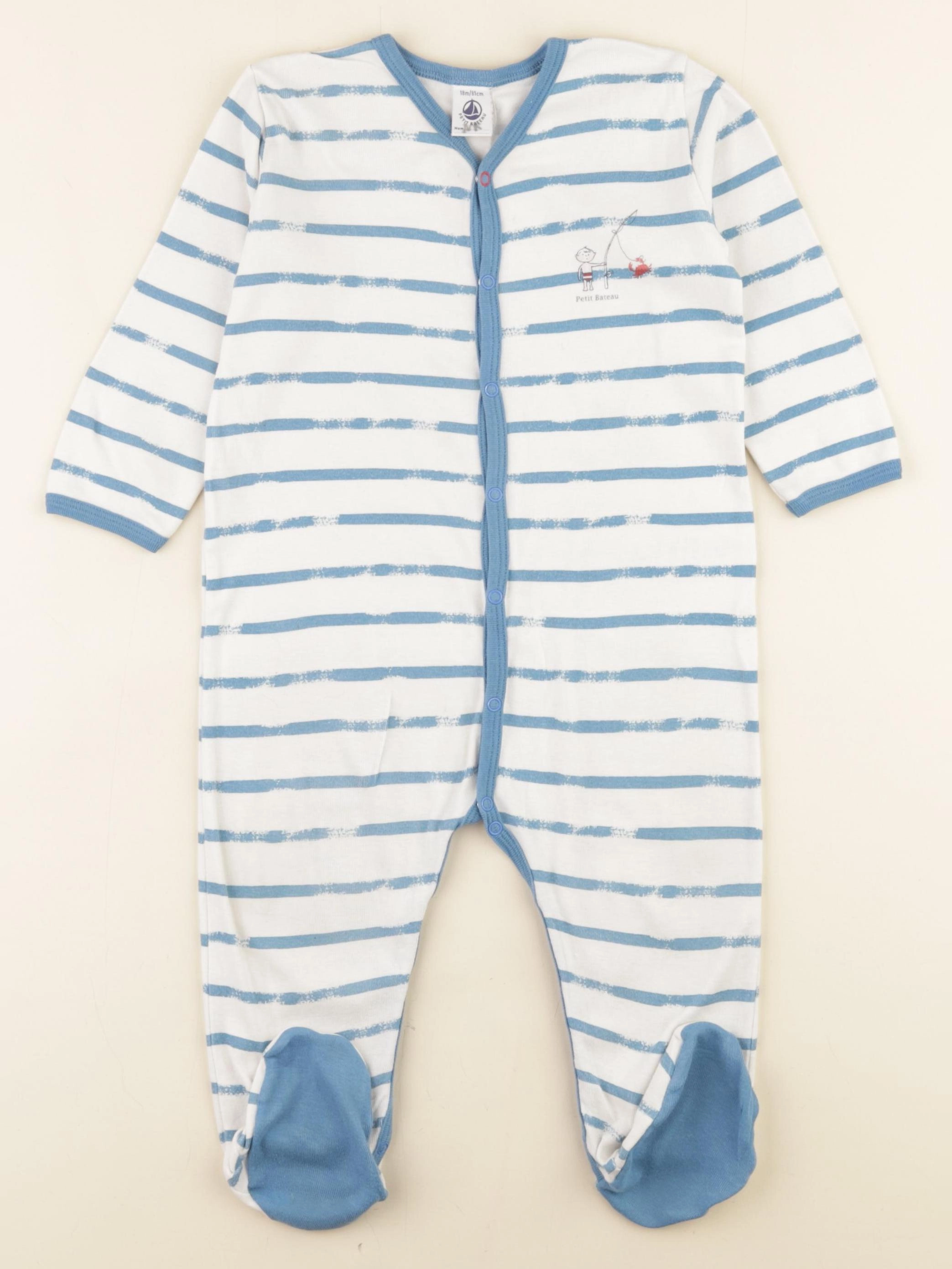 Petit Bateau - pyjama coton blanc, bleu - 18 mois