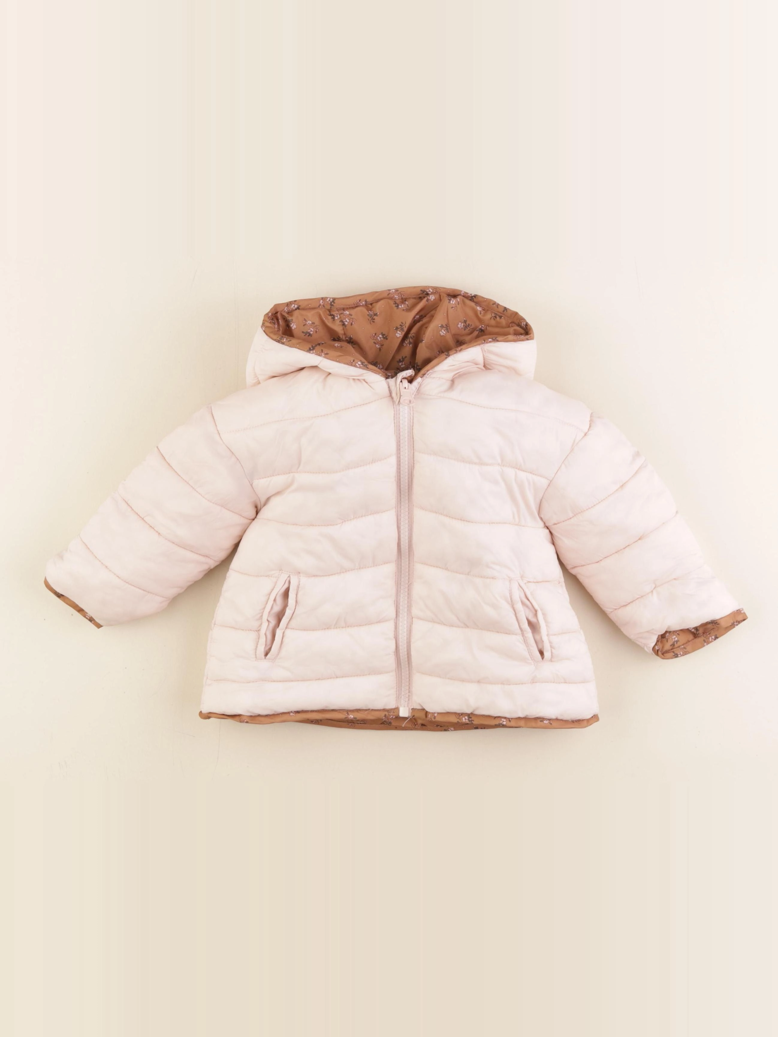 Vertbaudet - doudoune réversible marron, rose - 12/18 mois