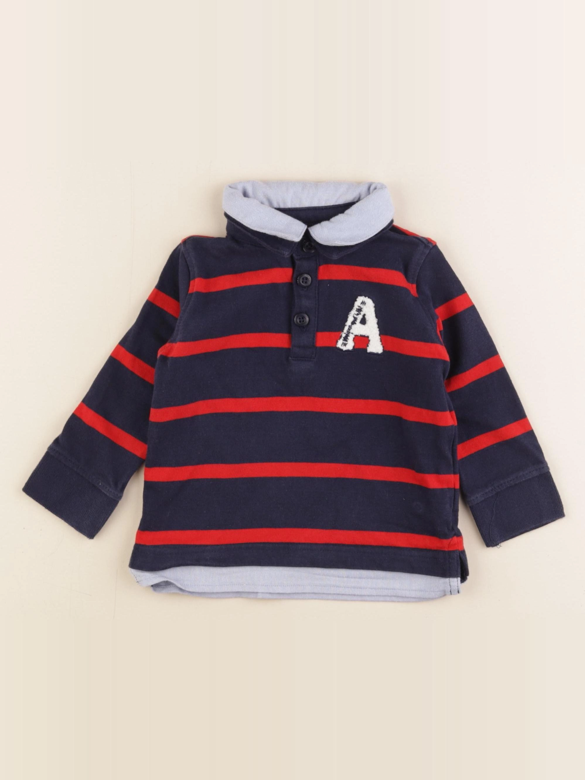 Vertbaudet - polo bleu, rouge - 2 ans