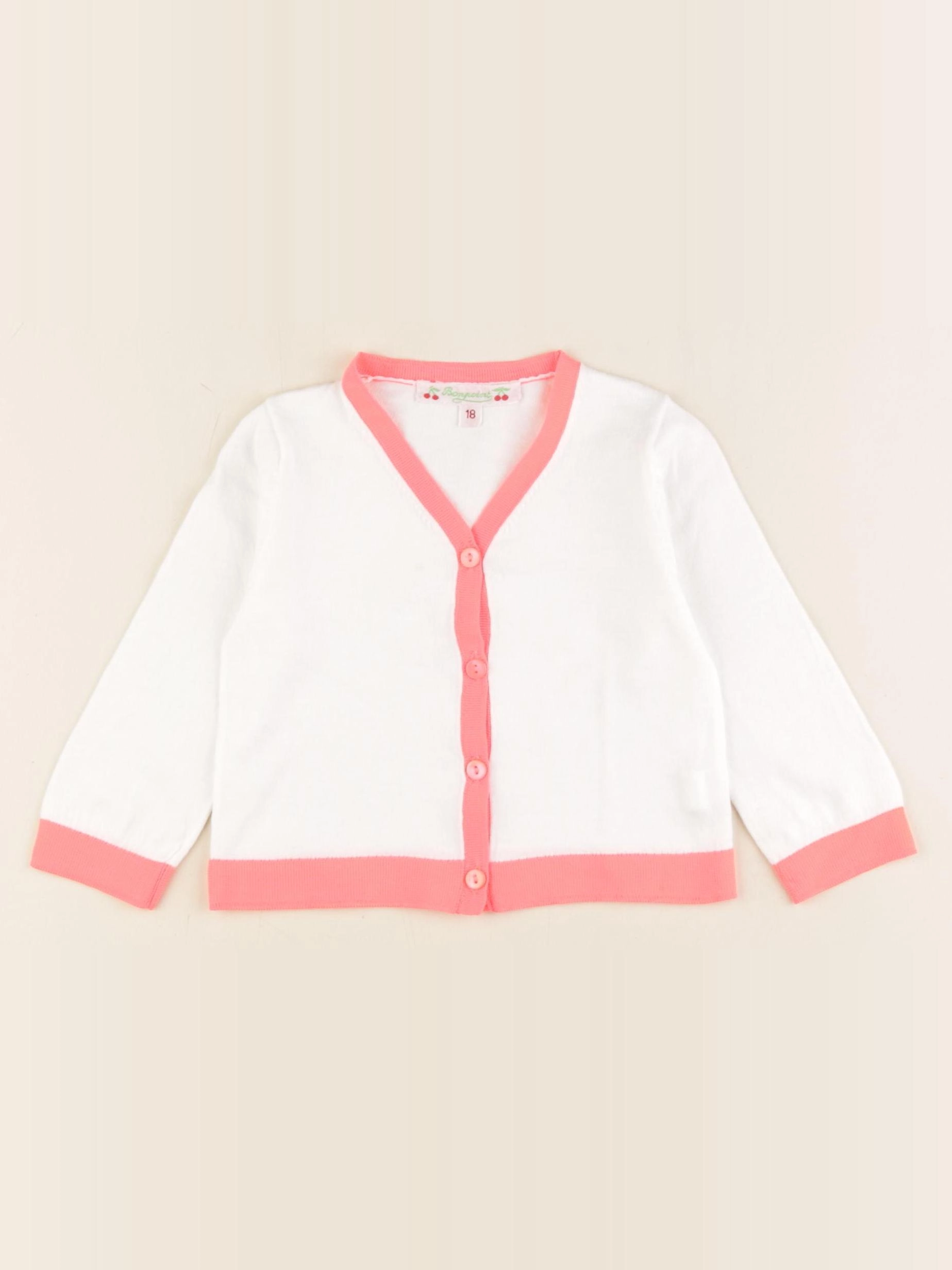 Bonpoint - gilet blanc, rose - 18 mois