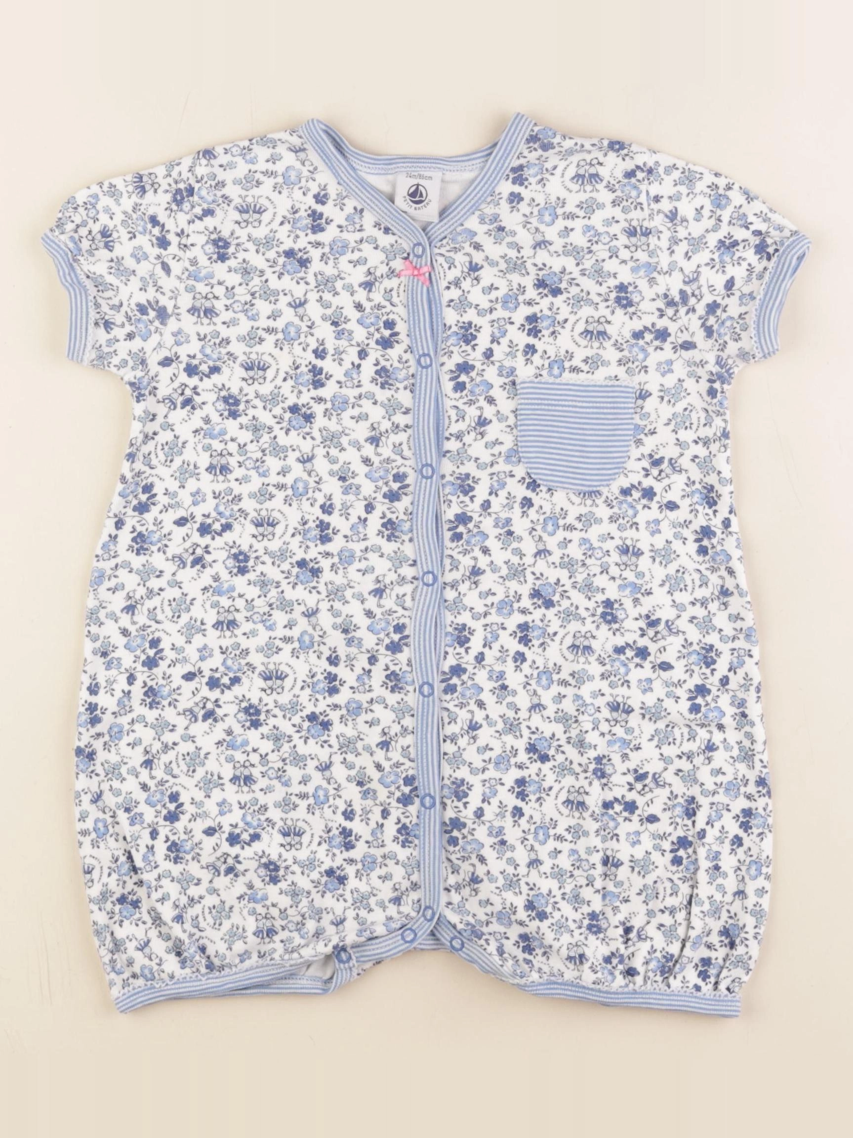 Petit Bateau - pyjama coton blanc, bleu - 24 mois