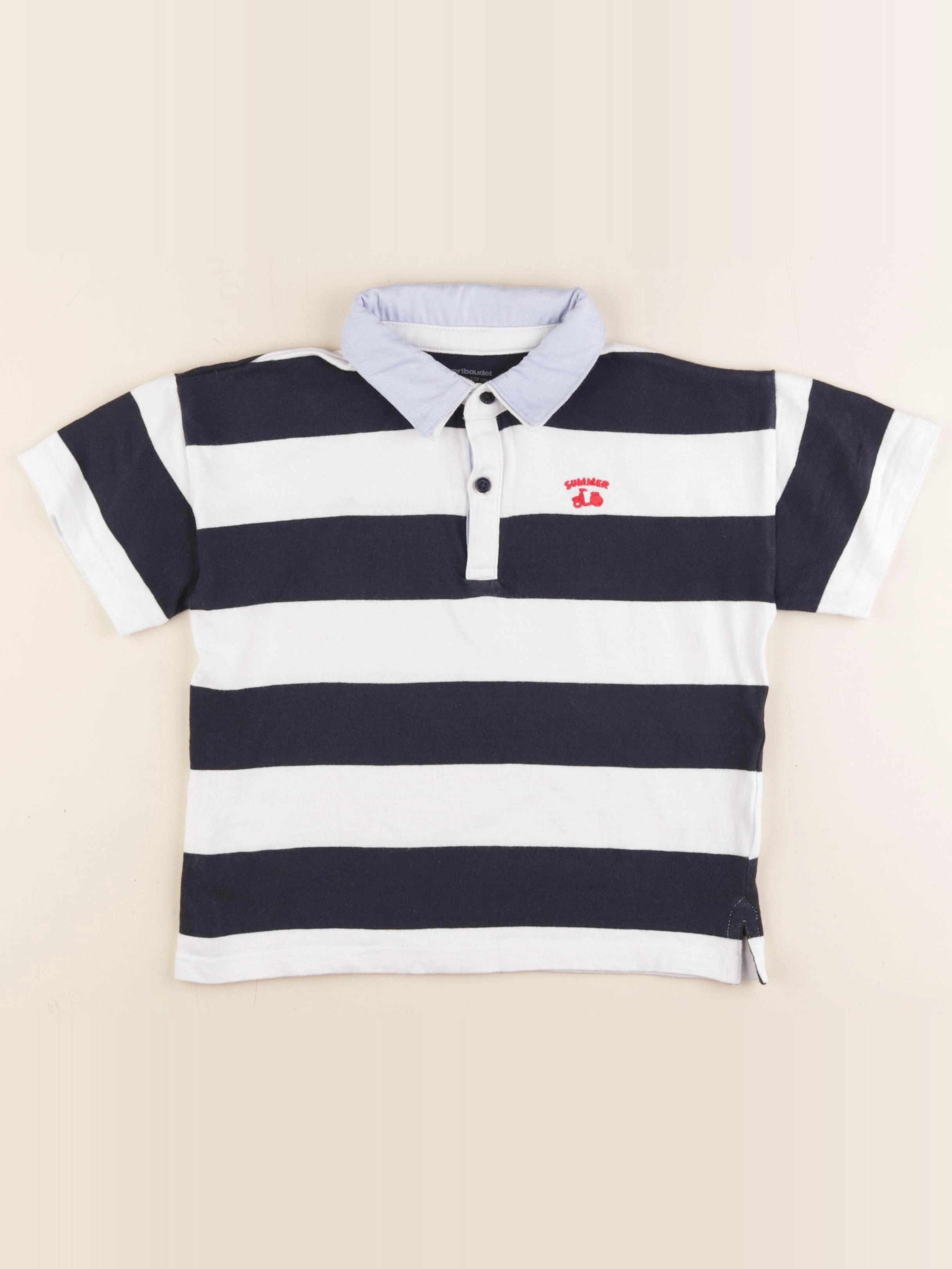 Vertbaudet - polo blanc, bleu - 8 ans