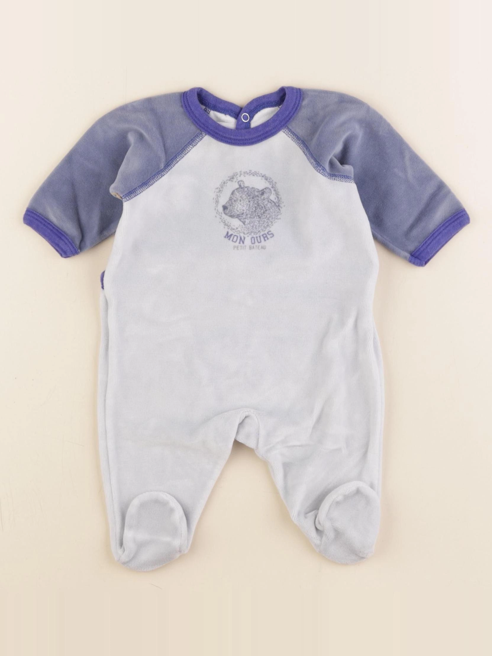 Petit Bateau - pyjama velours bleu - 1 mois