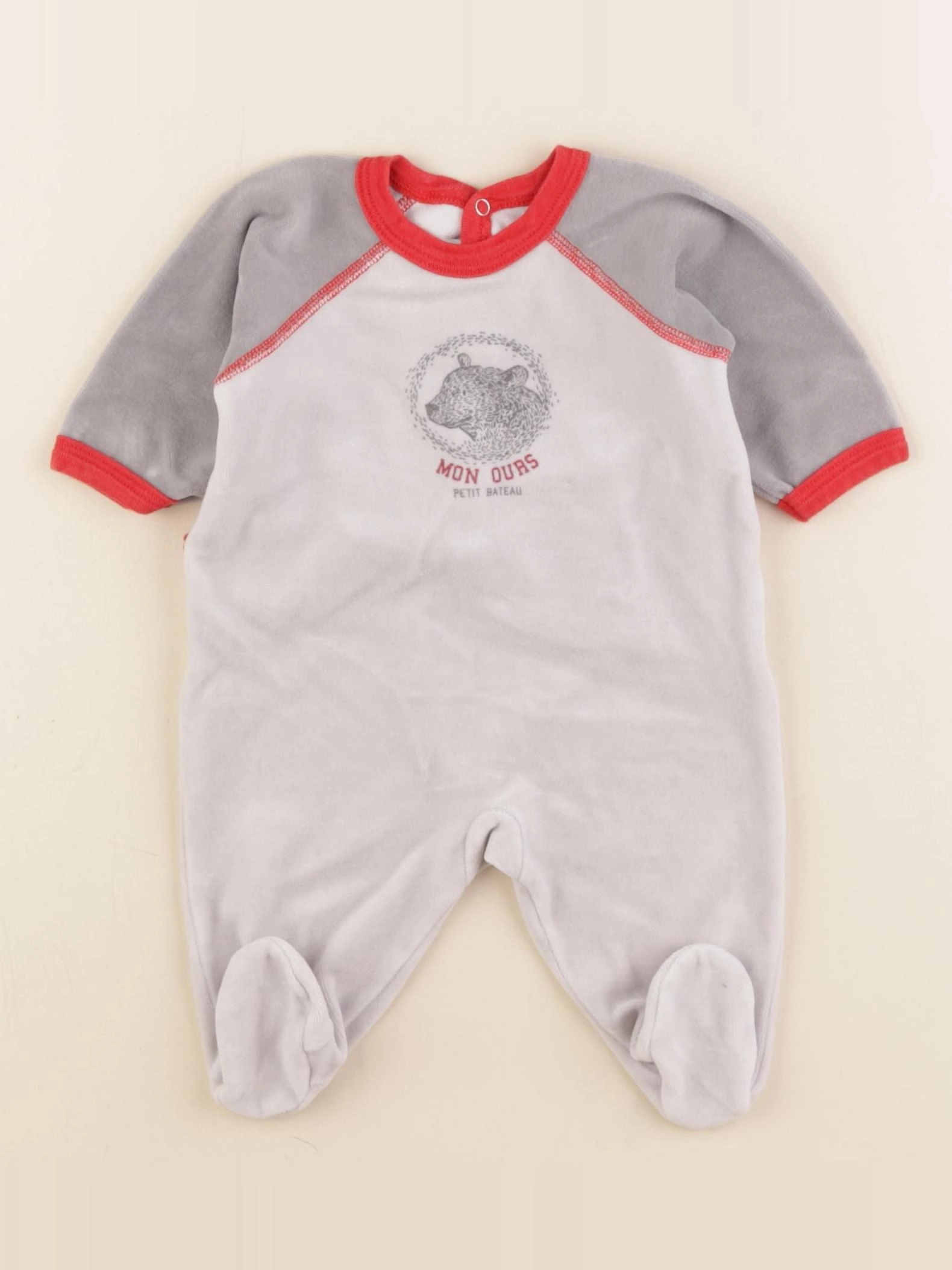 Petit Bateau - pyjama velours gris - 1 mois