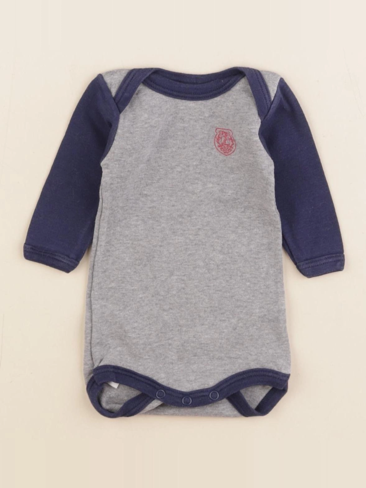 Petit Bateau - body bleu, gris - 1 mois