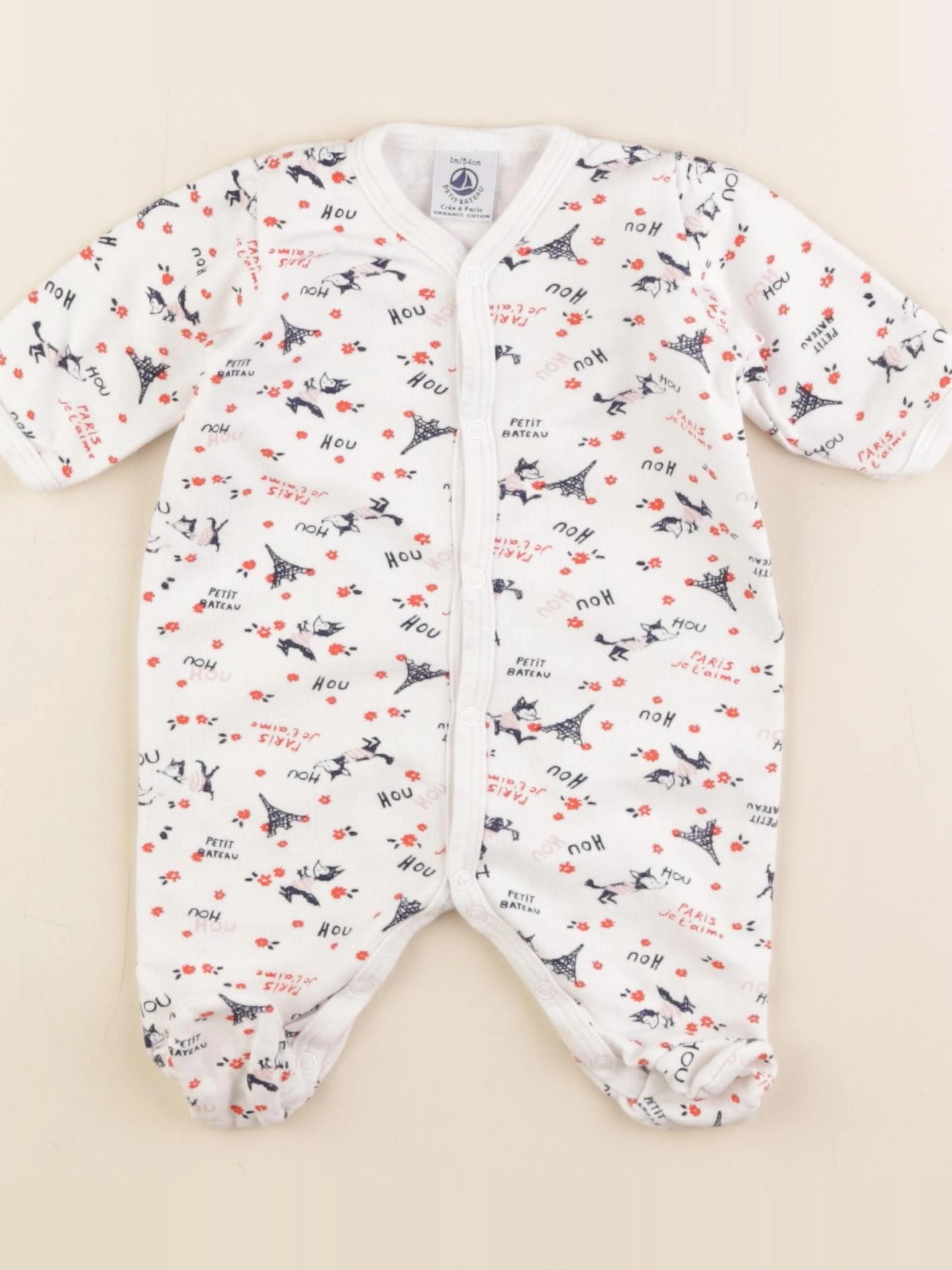 Petit Bateau - pyjama coton blanc - 1 mois
