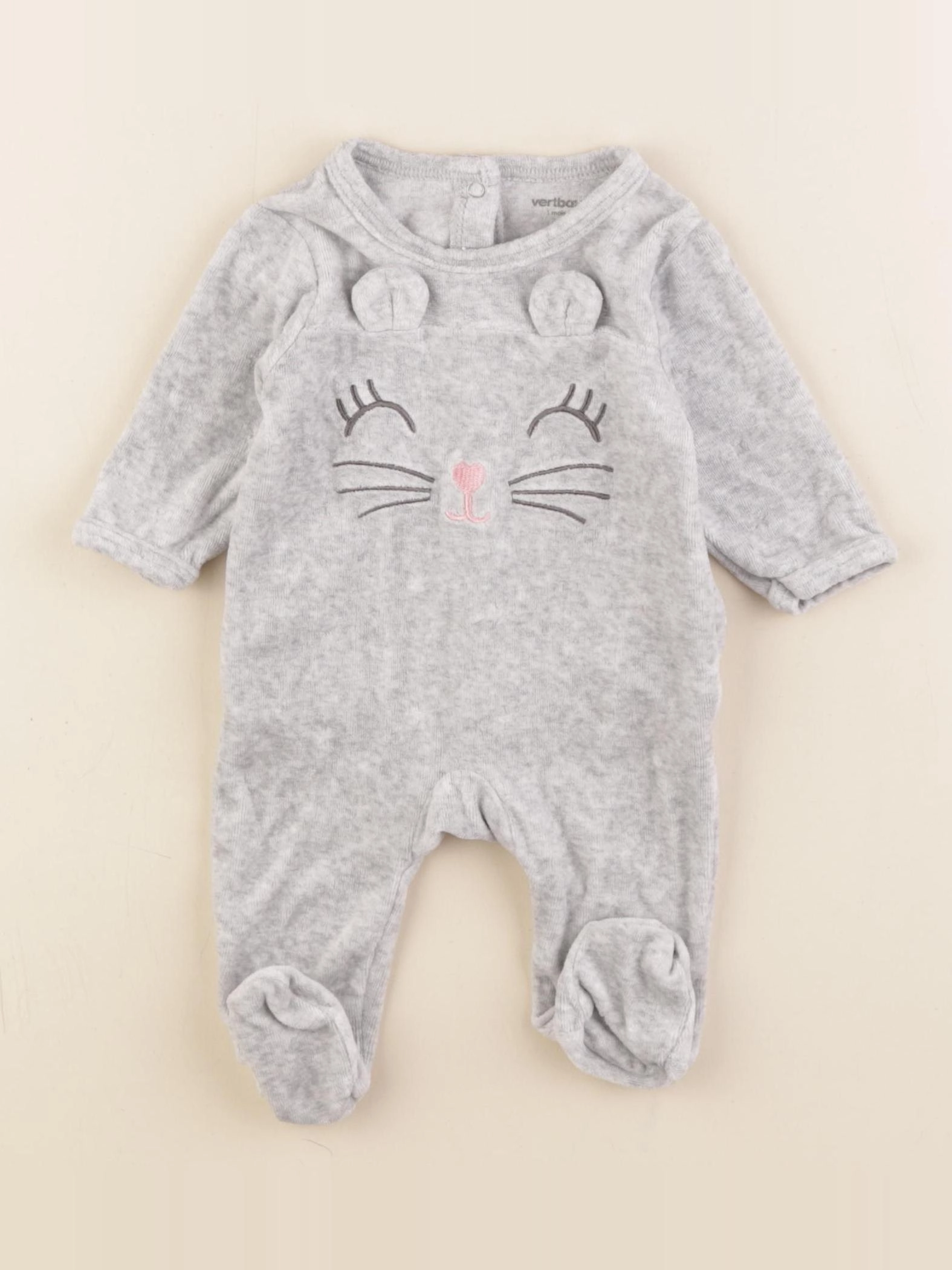 Vertbaudet - pyjama velours gris - 1 mois