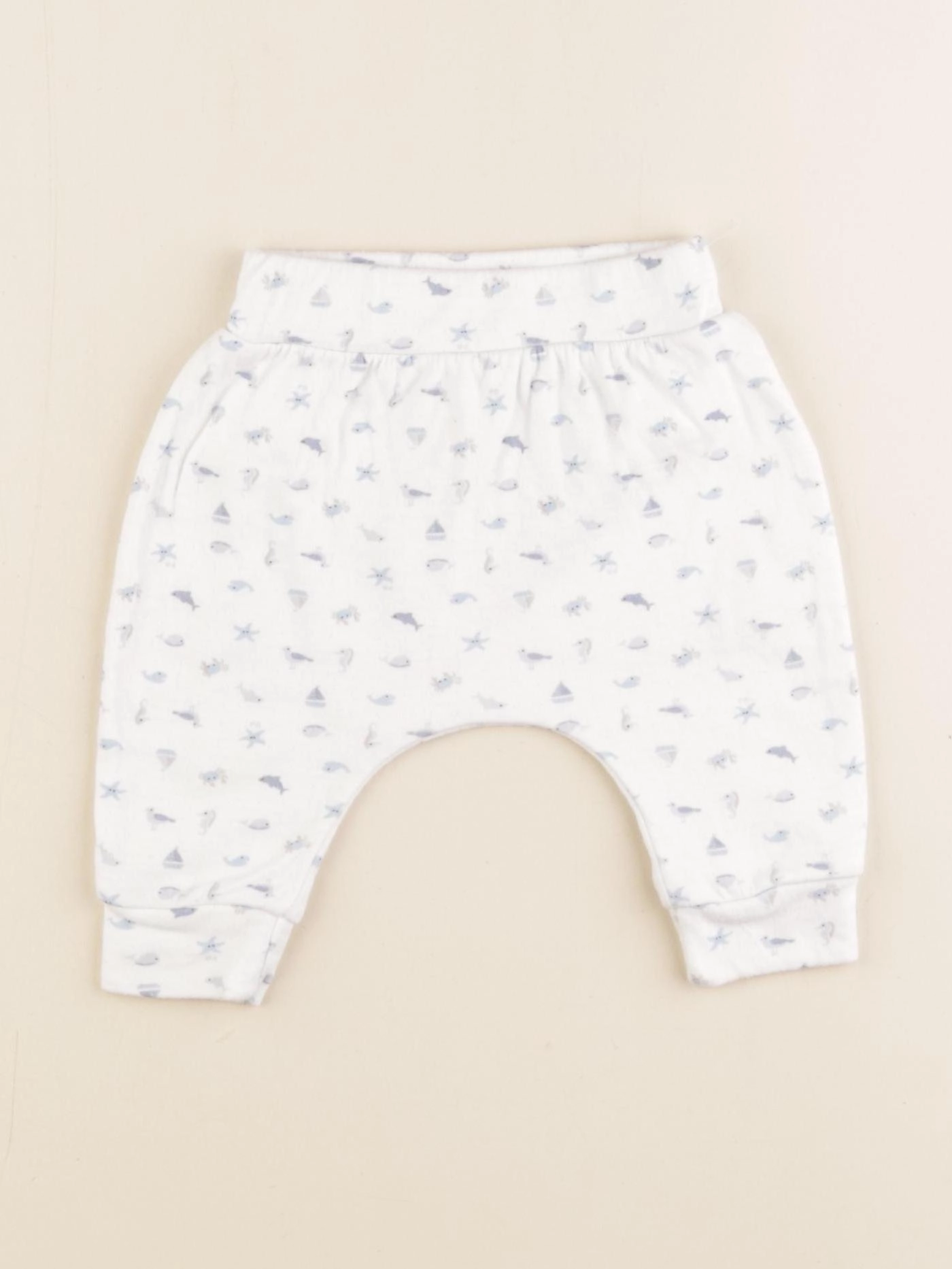 Petit Bateau - sarouel blanc, bleu - 3 mois