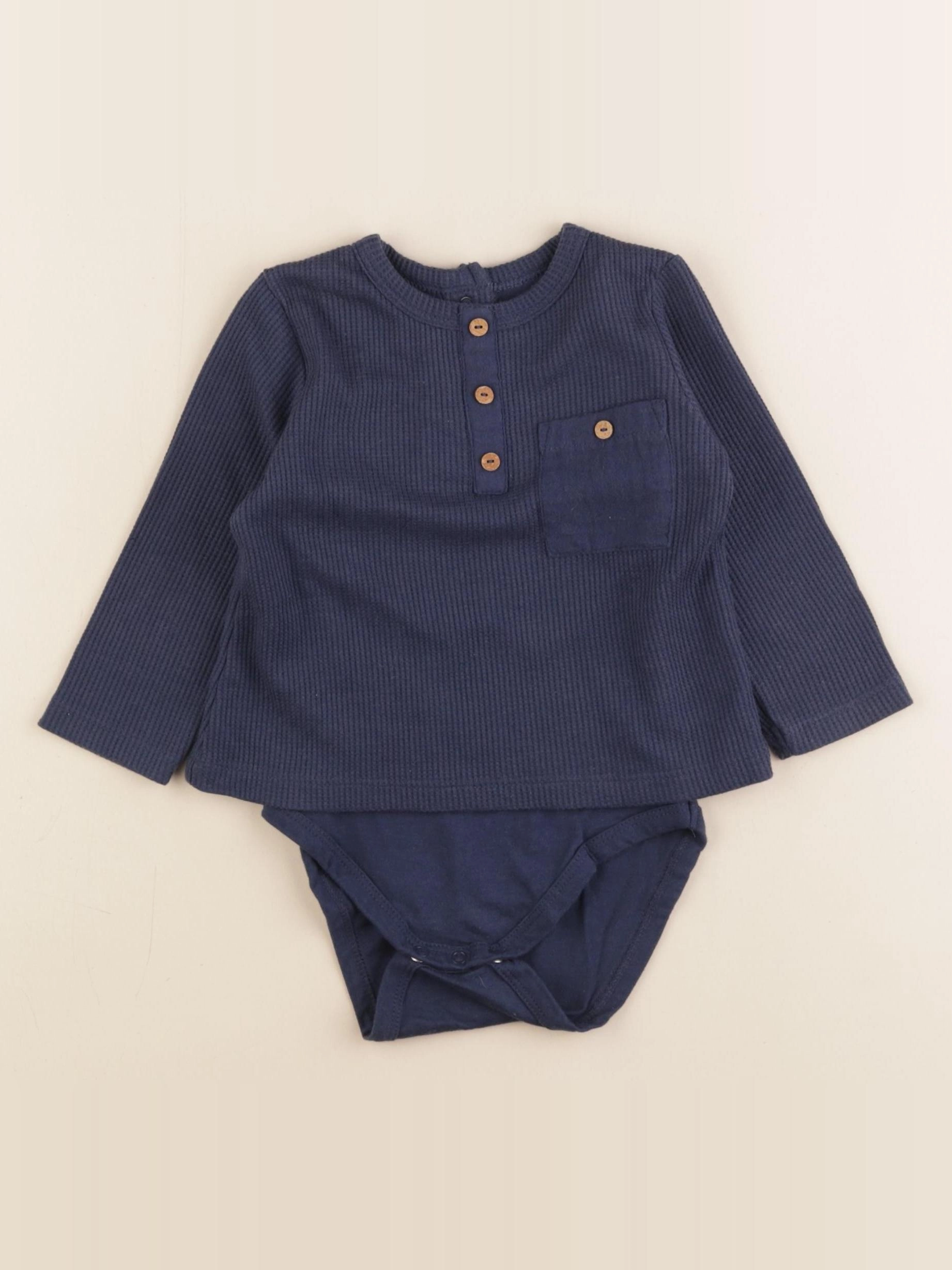 Vertbaudet - body tee-shirt bleu - 12 mois