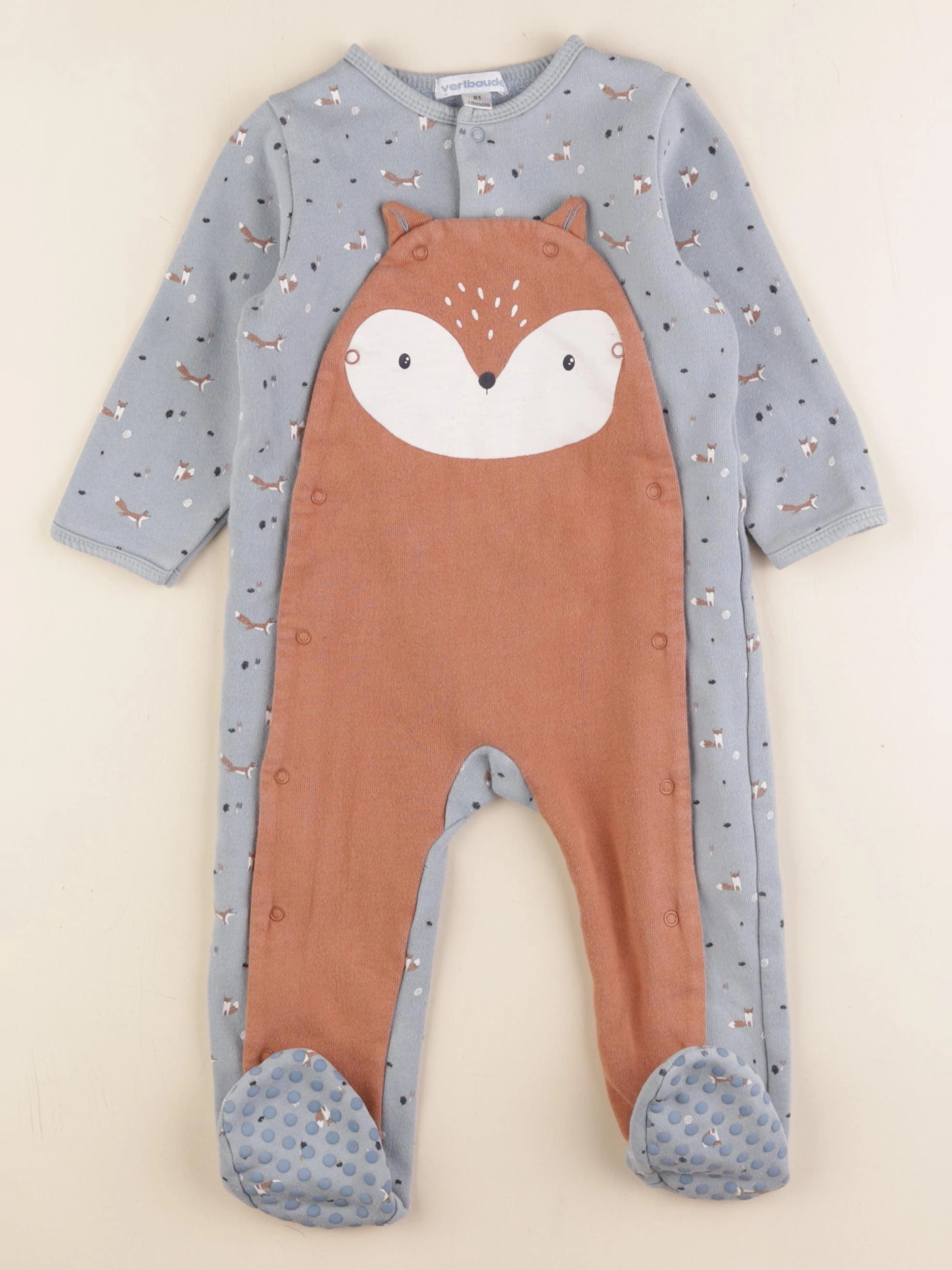 Vertbaudet - pyjama coton bleu, marron - 18 mois