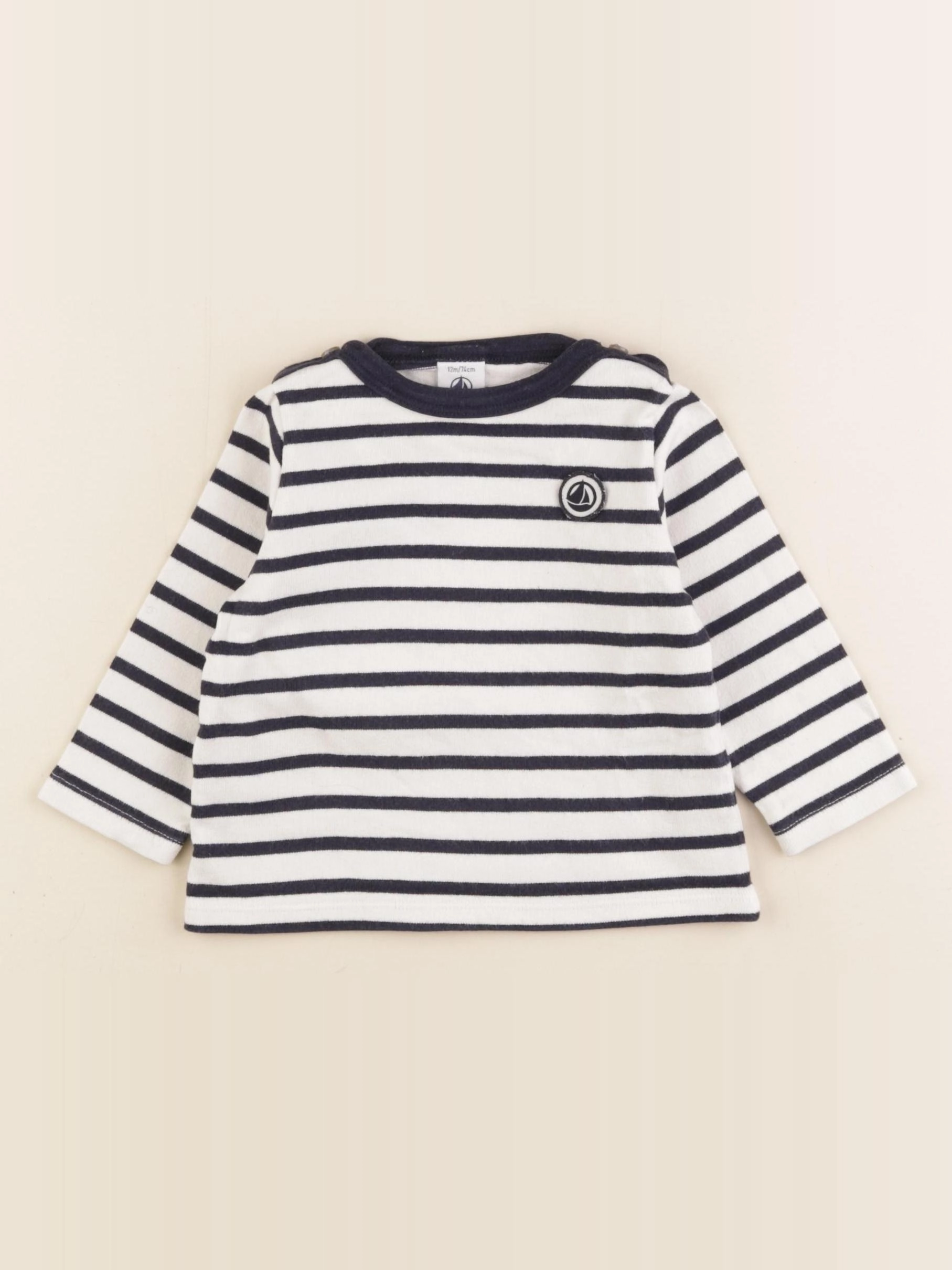 Petit Bateau - tee-shirt blanc, bleu - 12 mois