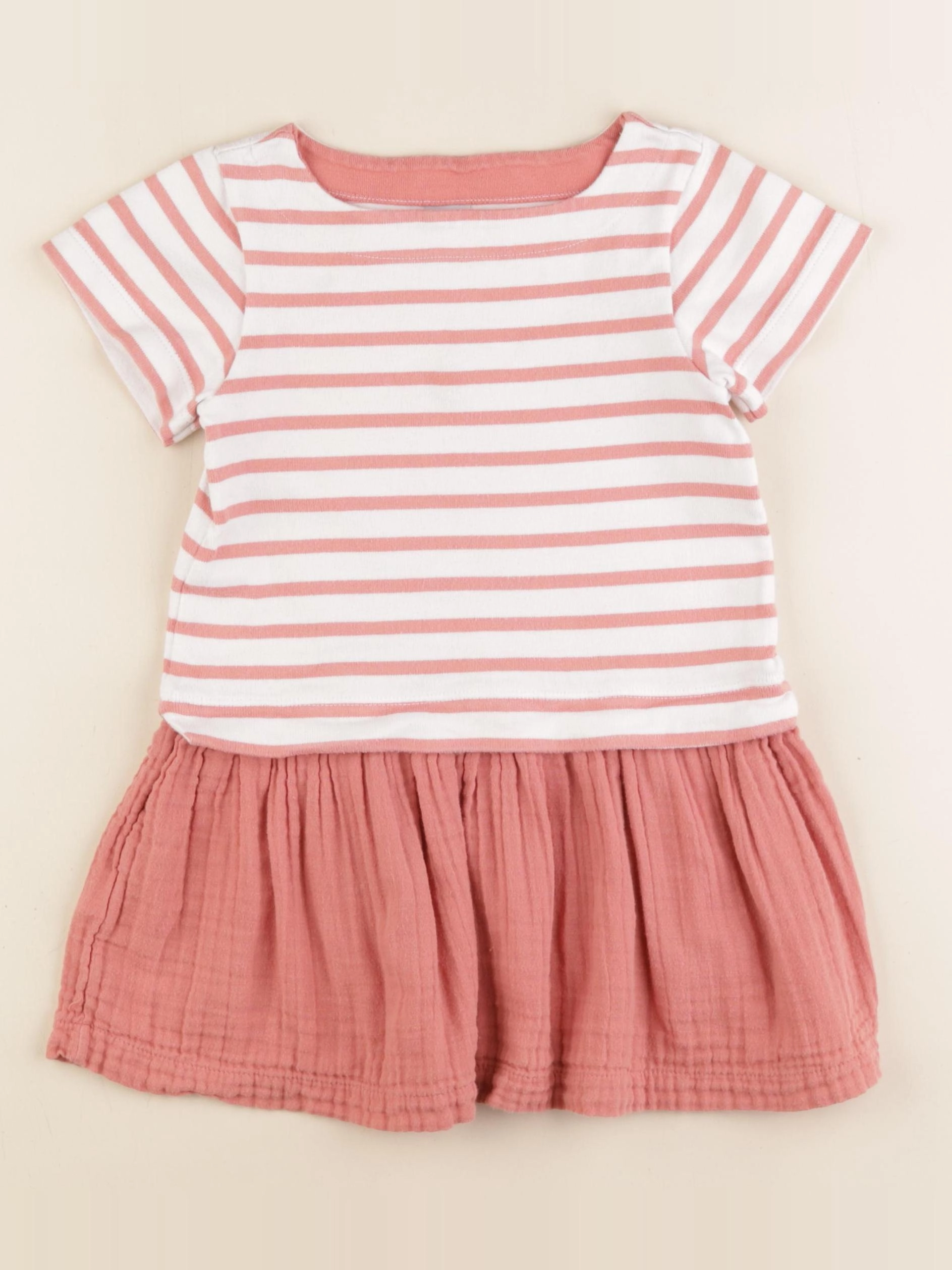 Petit Bateau - robe blanc, rose - 5 ans