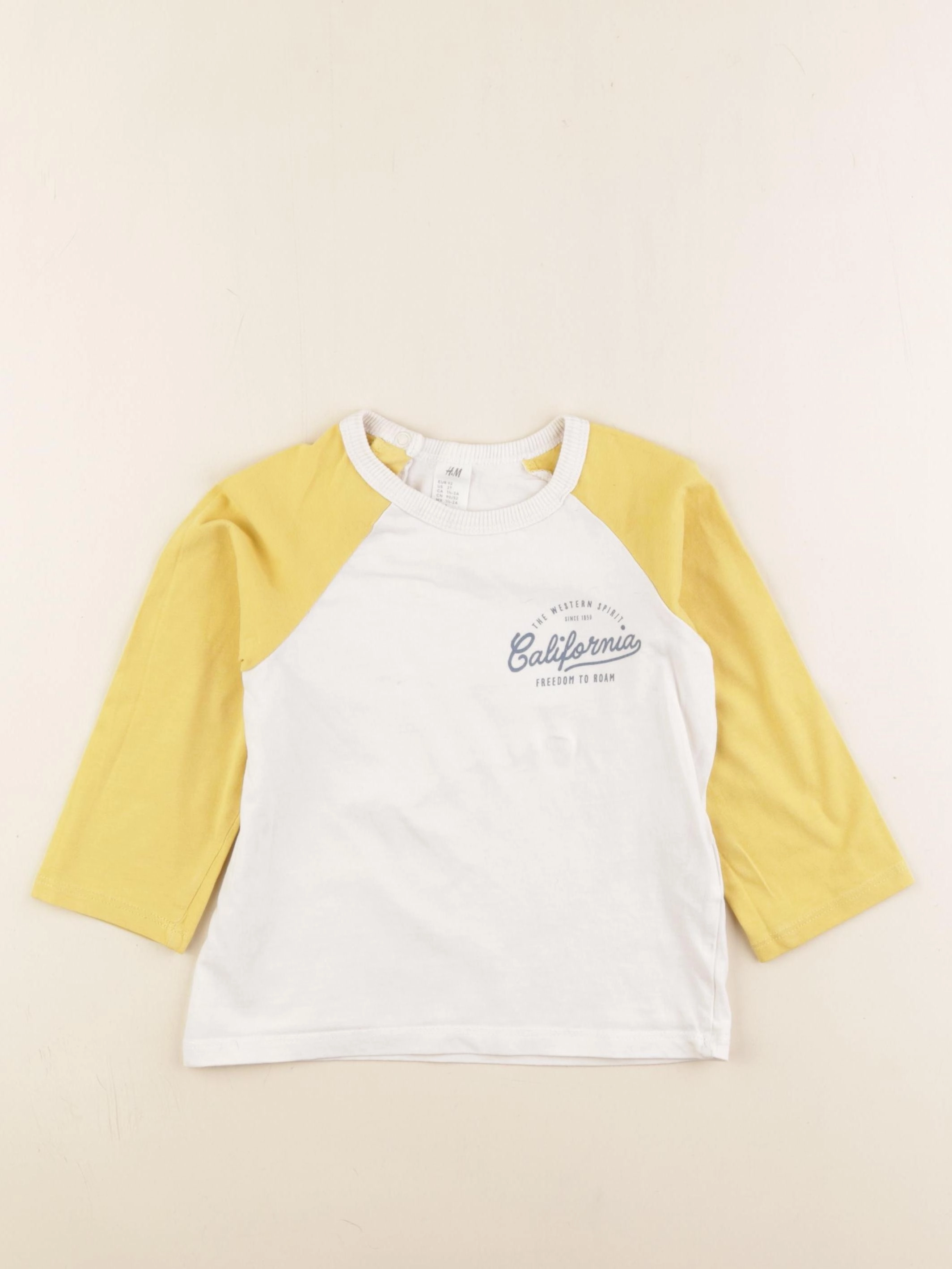 H&M - tee-shirt jaune, blanc - 18/24 mois