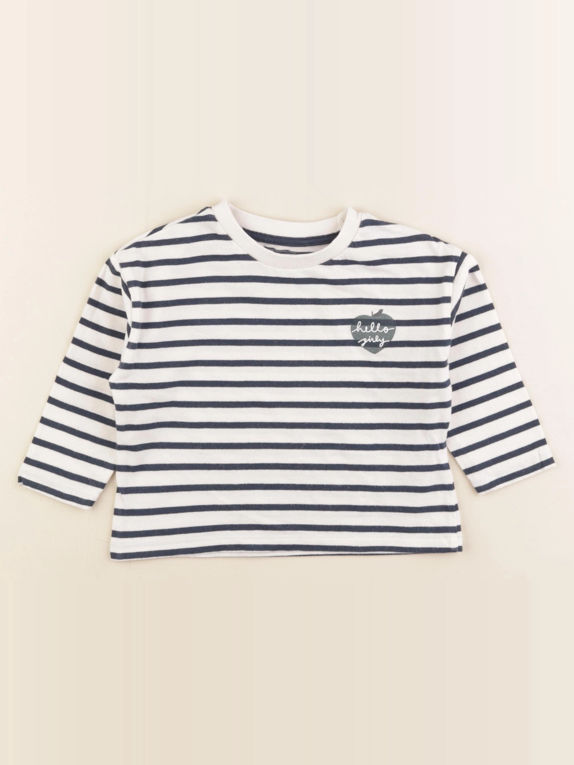 Vertbaudet - tee-shirt blanc, bleu - 2 ans