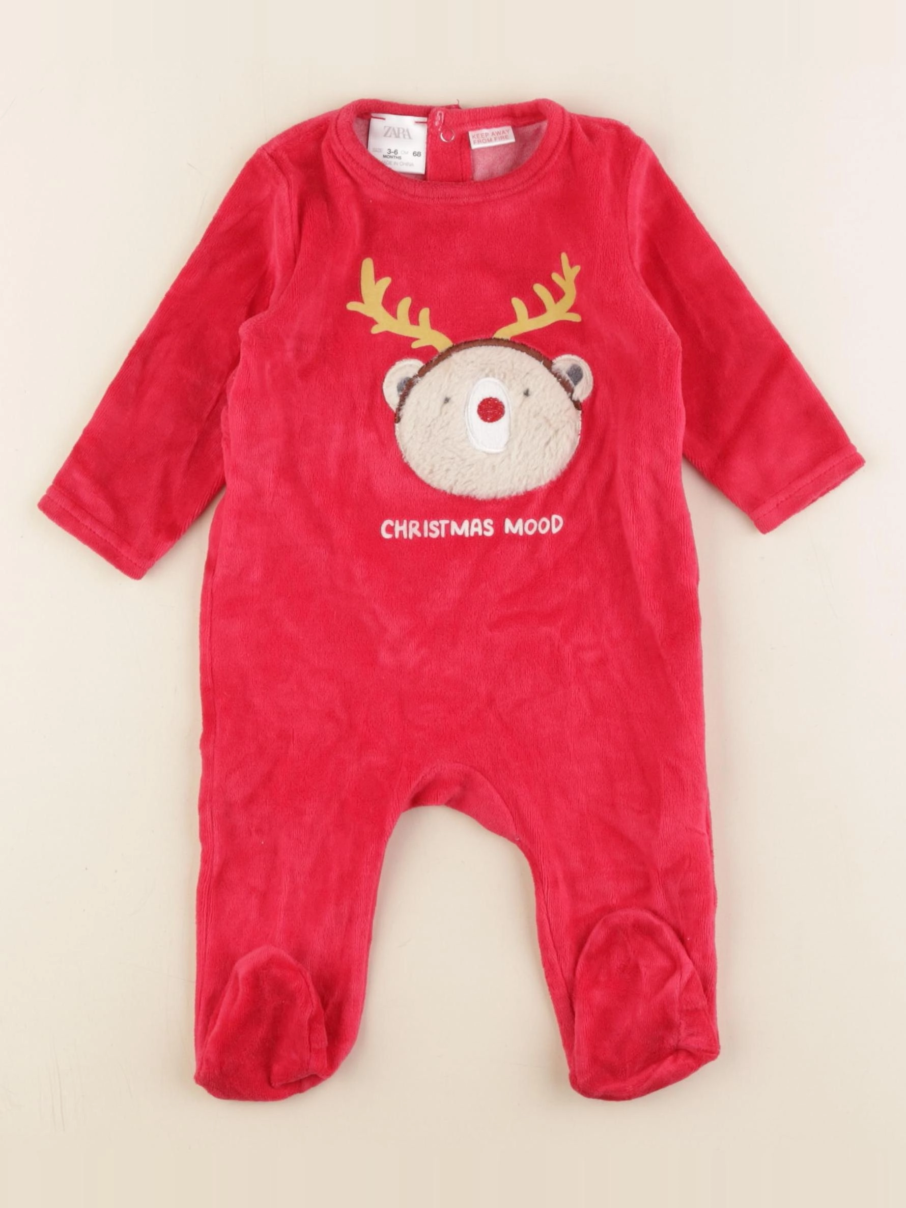 Zara - pyjama velours rouge - 3/6 mois