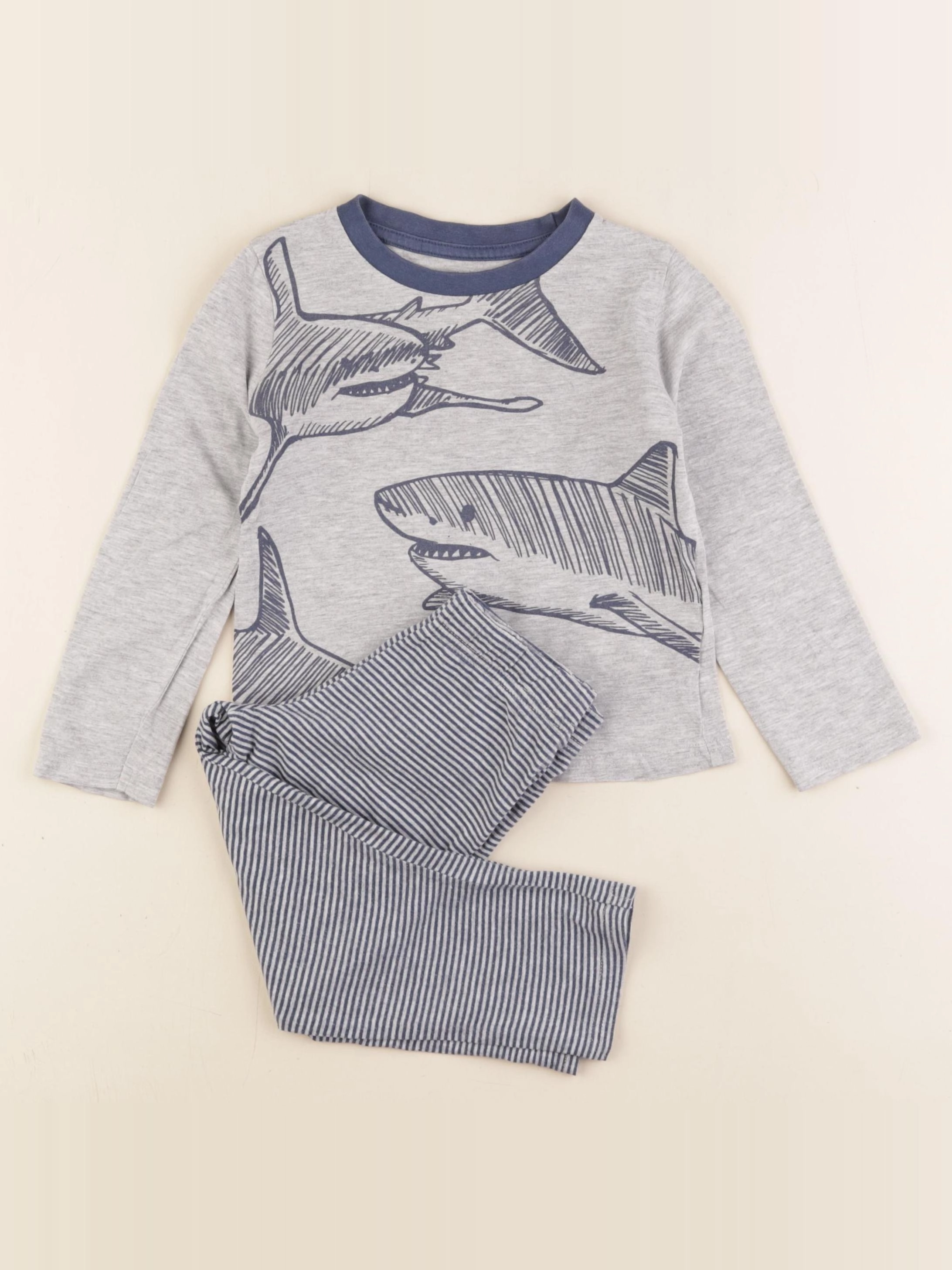 Vertbaudet - pyjama coton bleu, gris - 3 ans