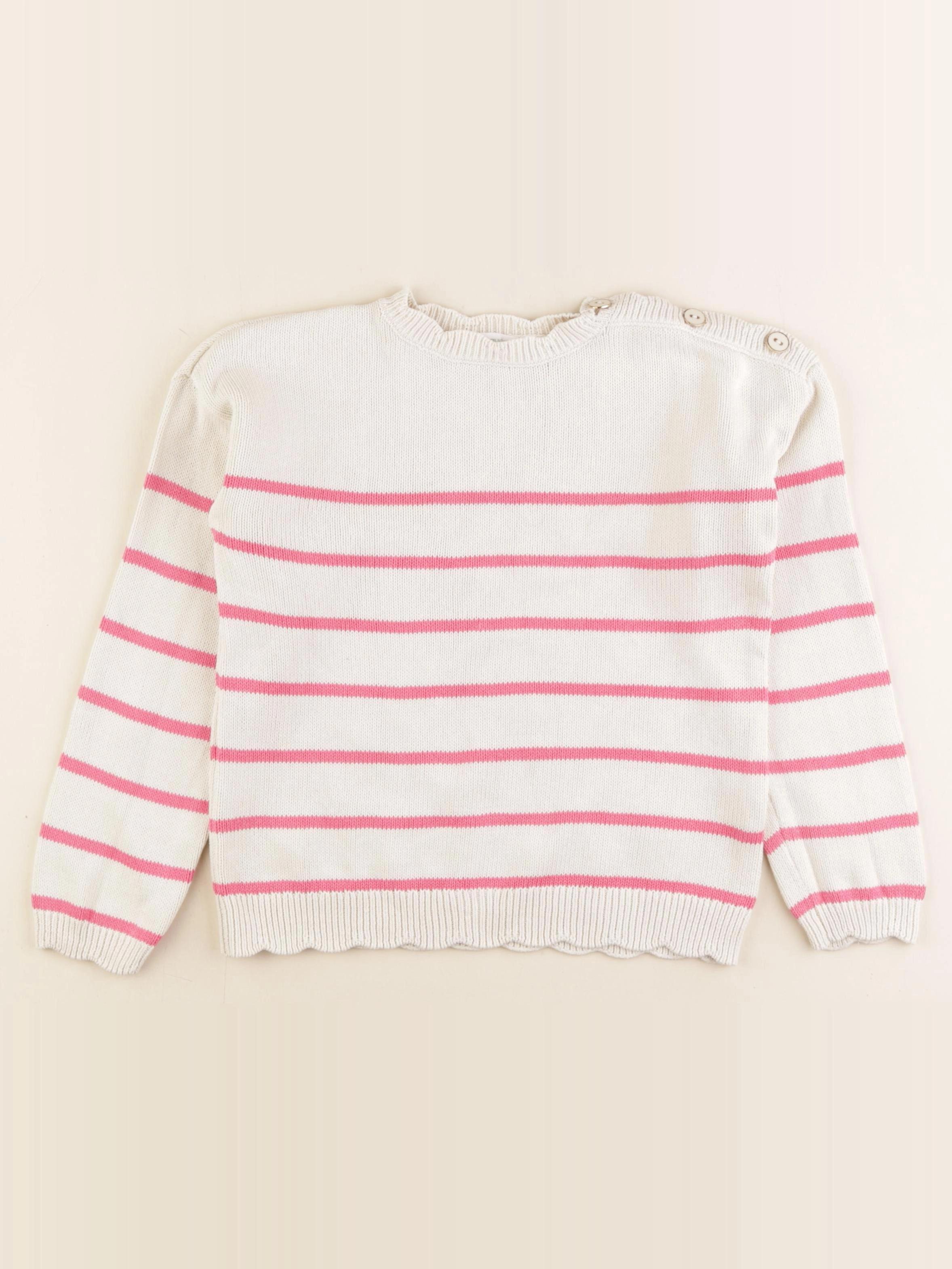 Vertbaudet - pull beige, rose - 7 ans