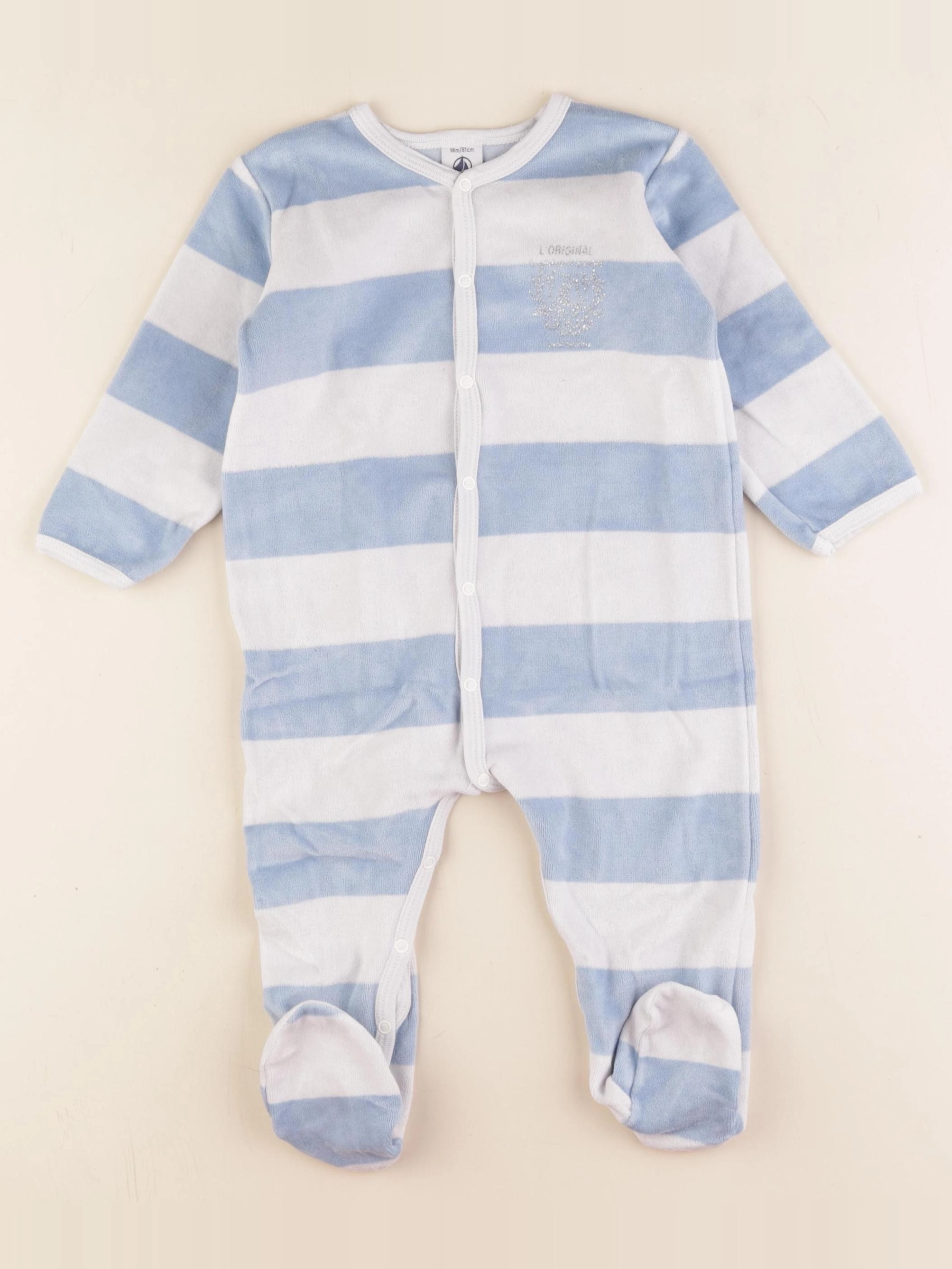 Petit Bateau - pyjama velours blanc, bleu - 18 mois