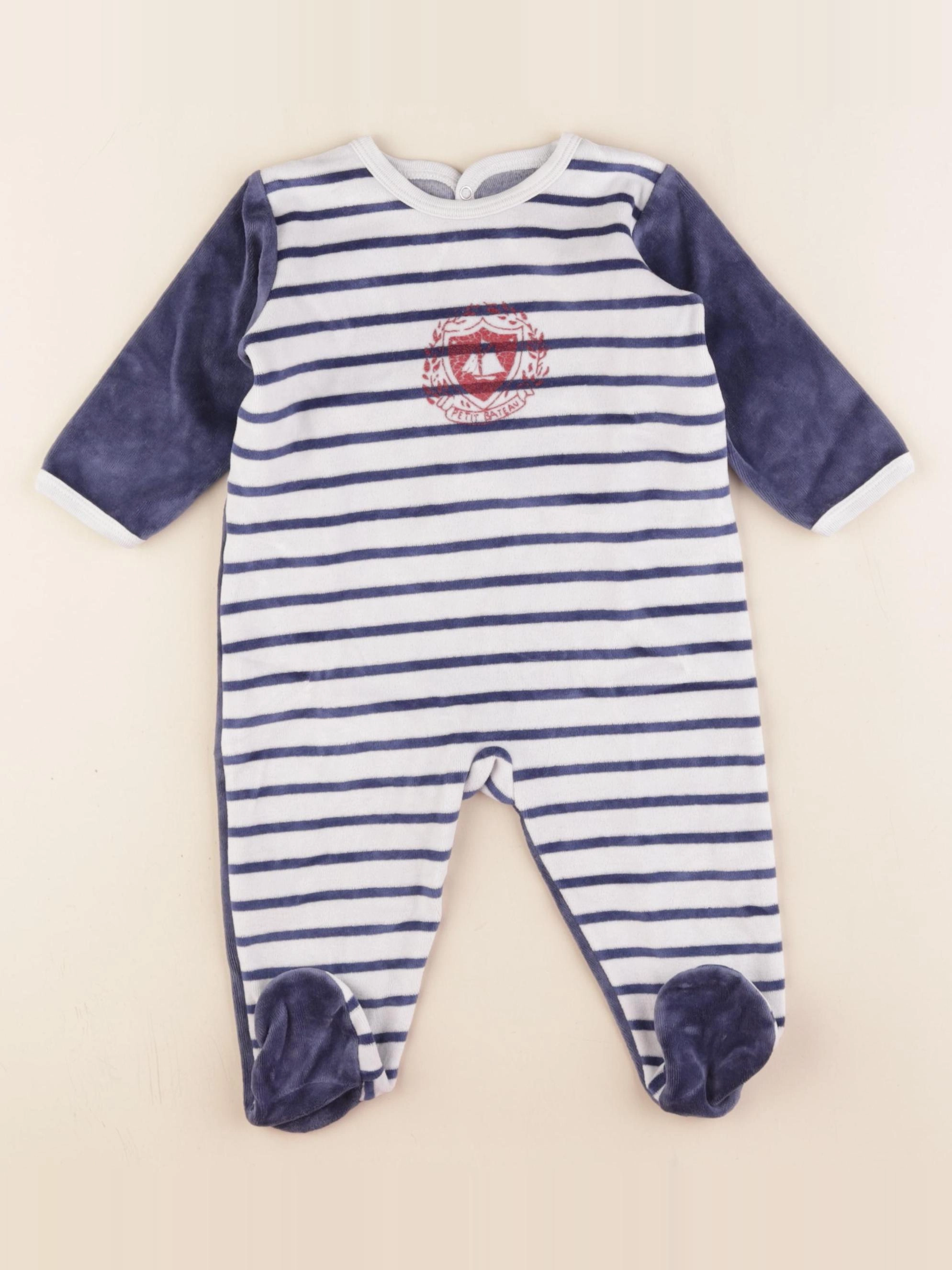 Petit Bateau - pyjama velours blanc, bleu - 9 mois