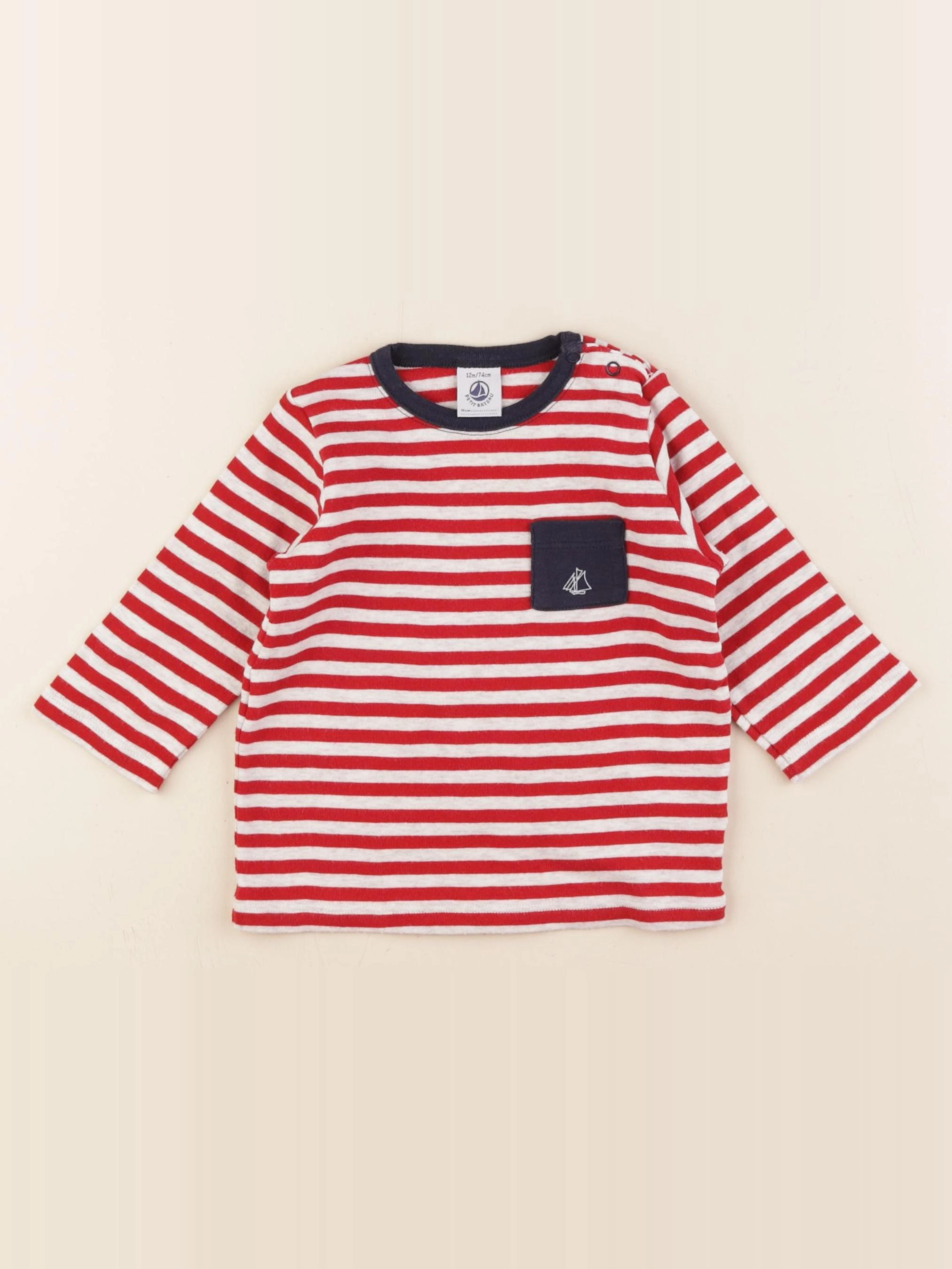Petit Bateau - tee-shirt gris, rouge - 12 mois