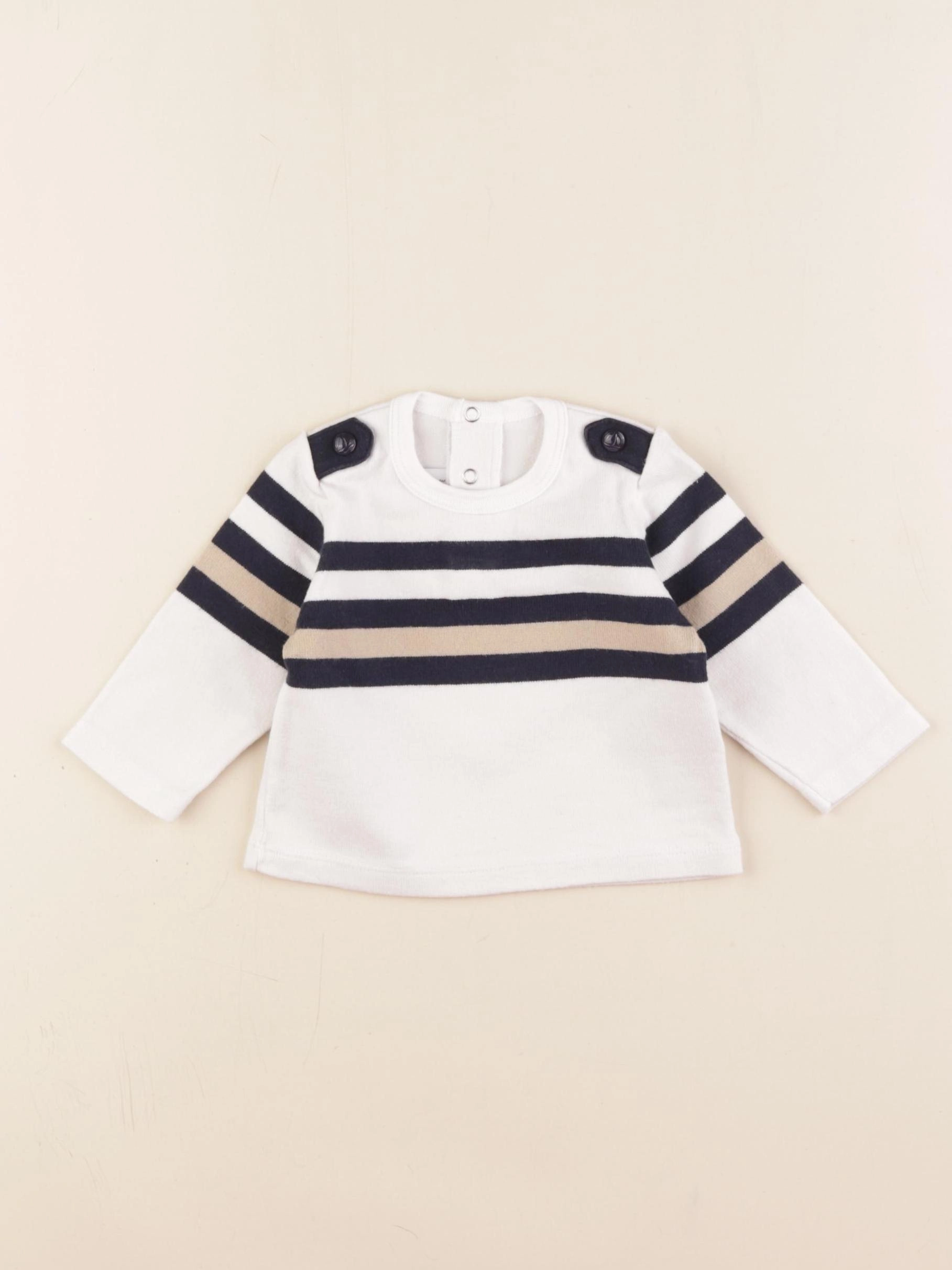 Petit Bateau - pull blanc, bleu - 3 mois